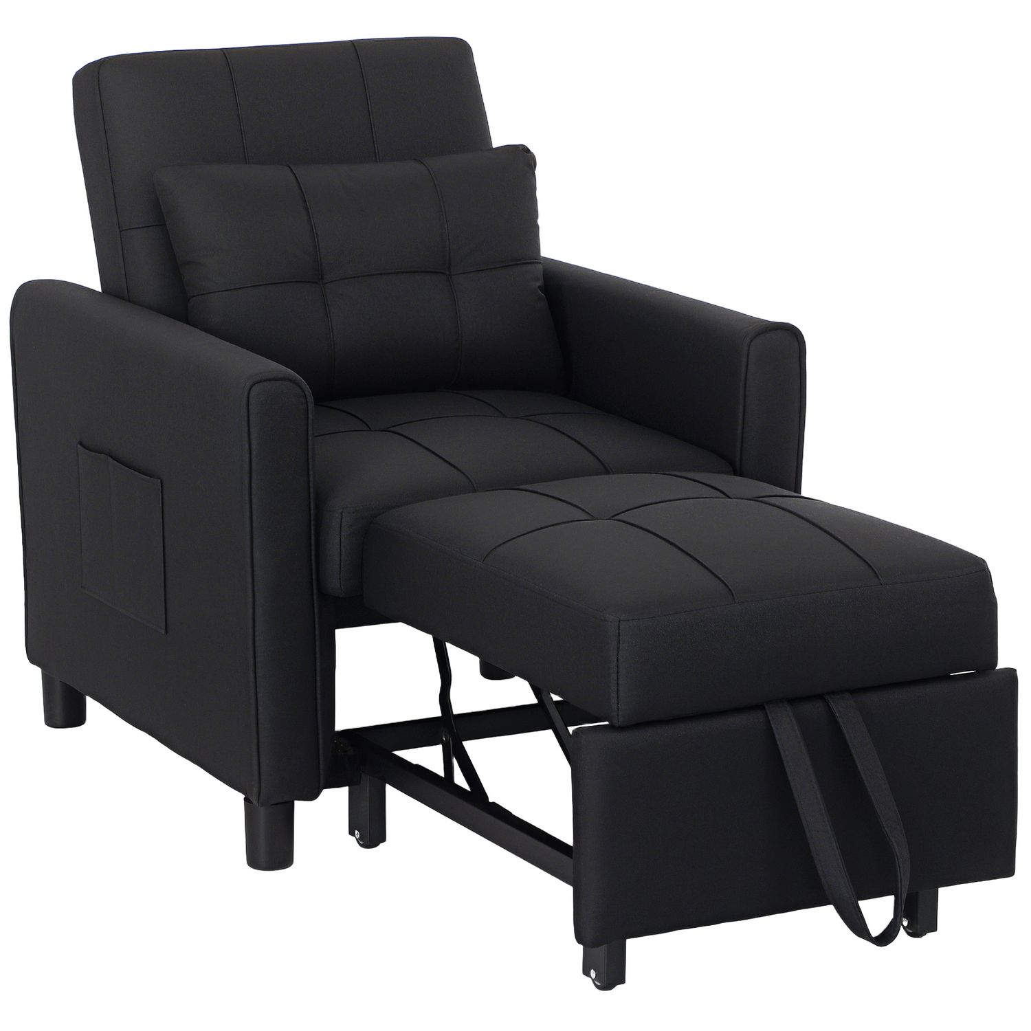 HOMCOM Folding Chair Bed Sleeper Chair with Pillow Side Pockets Black - 839-670V