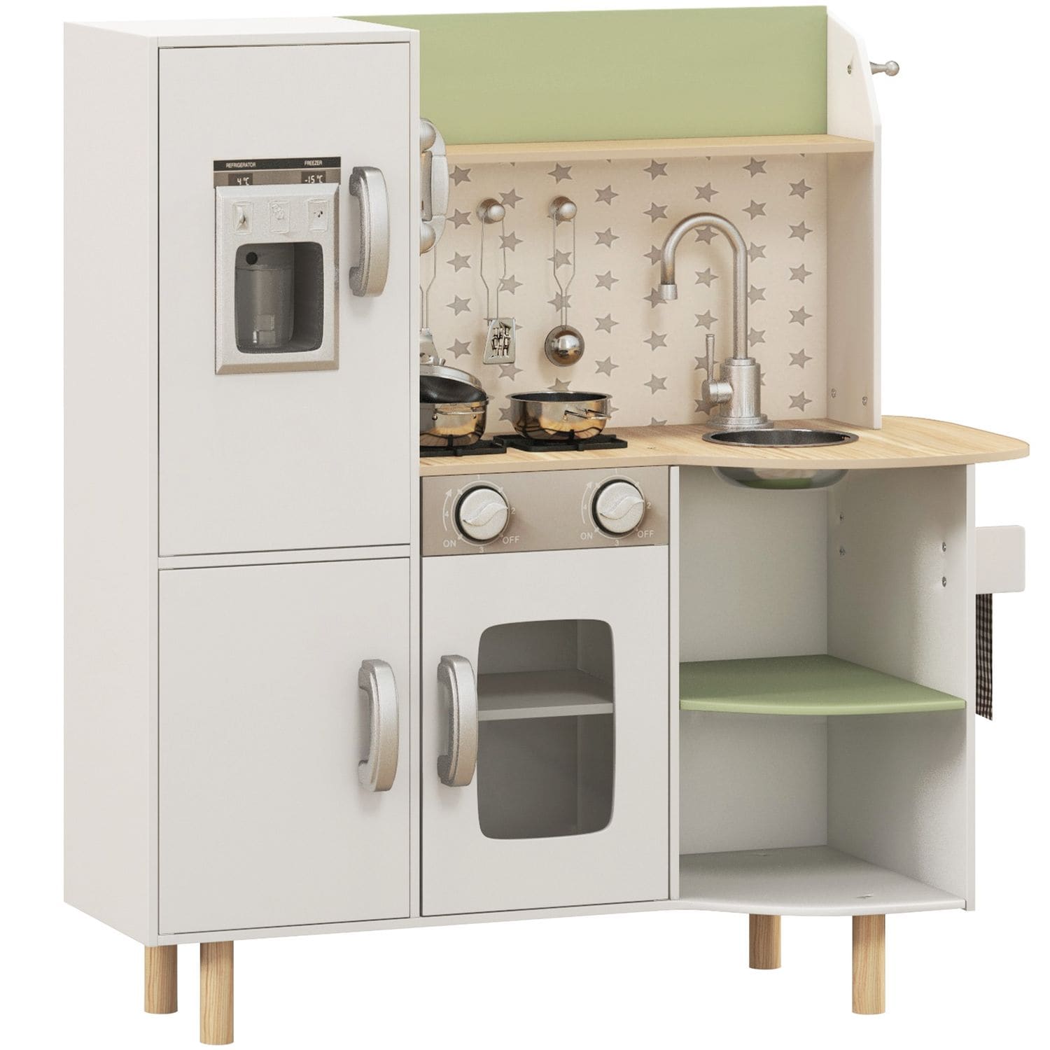 AIYAPLAY Toy Kitchen Playset with Phone Ice Maker Stove Sink - White - 350-147V0