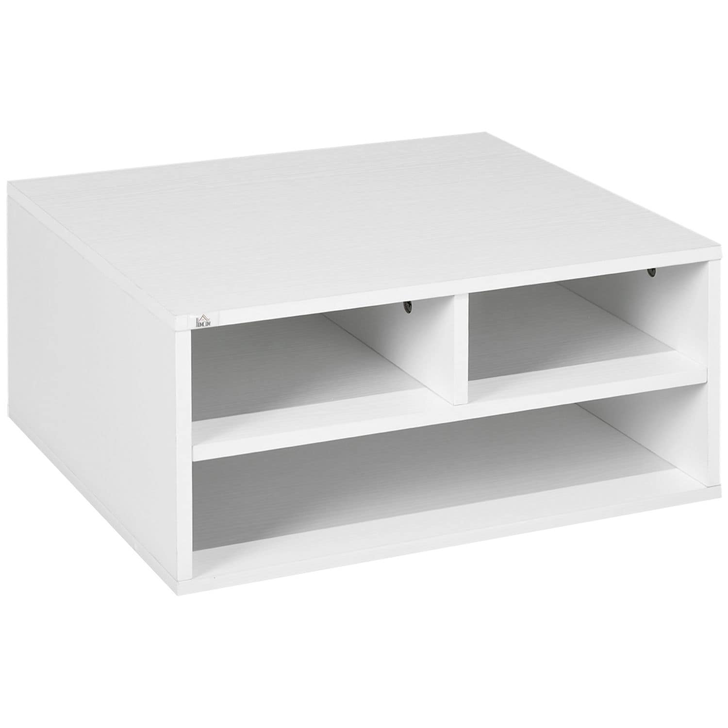 HOMCOM Desktop Printer Stand with 3 Open Compartments Desk Organiser White - 924