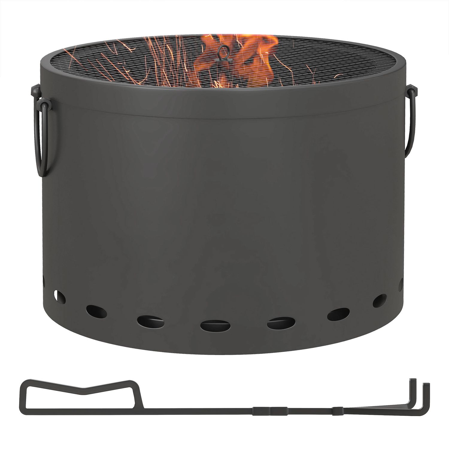 Outsunny 38cm Smokeless Wood Burning Firepit Metal Fire Pit Dark Grey - 842-325V