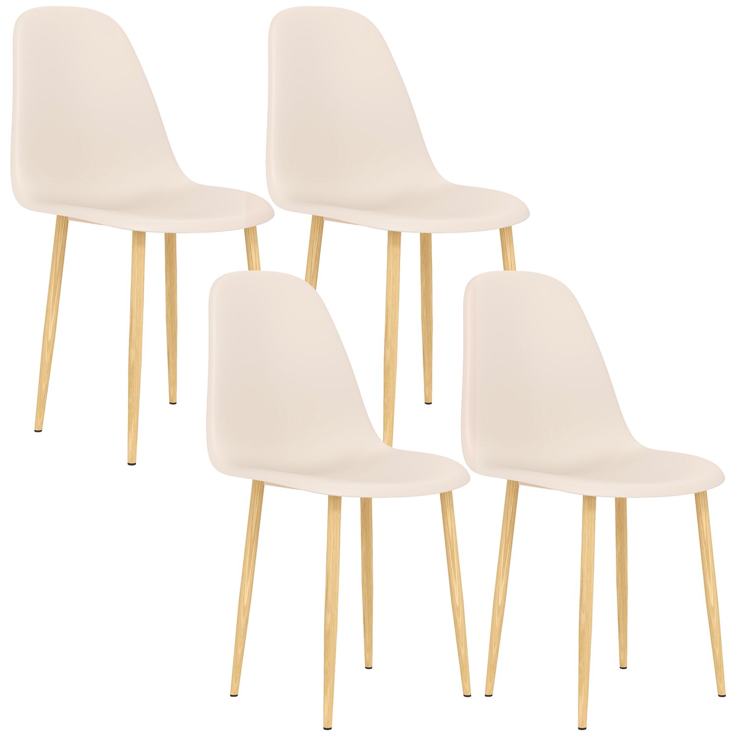 HOMCOM Dining Chairs Set of 4 with Curved Back Steel Legs Khaki - 835-528V00KK