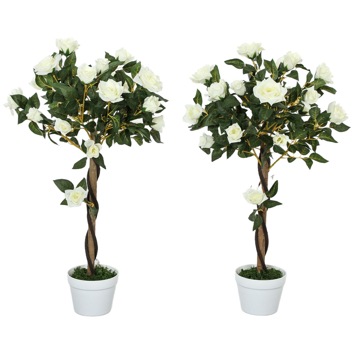Outsunny Set of 2 90cm Artificial Rose Tree Fake Decorative Plant White - 844-34