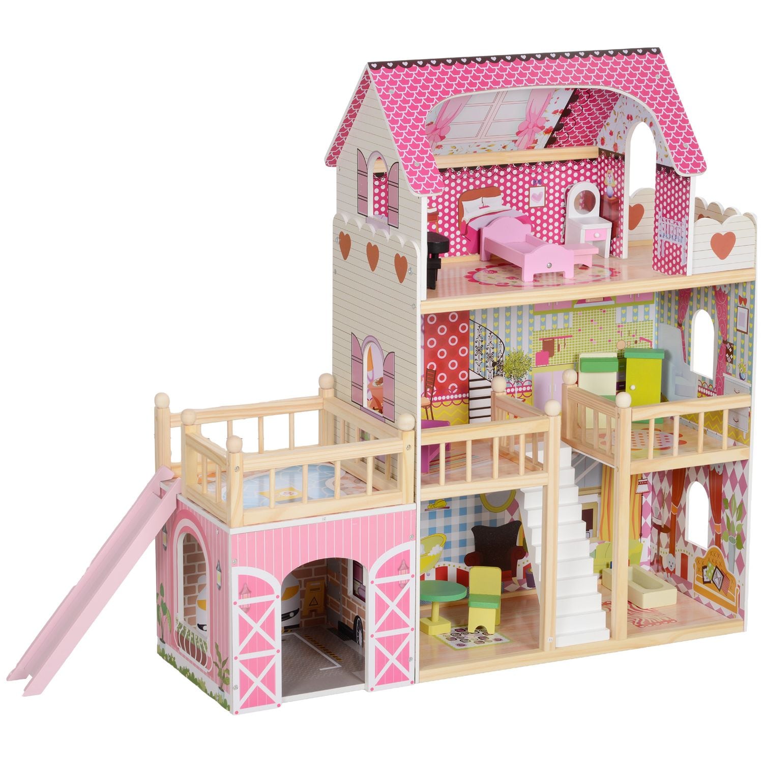 AIYAPLAY Dolls House with 13 Wooden Furniture Pieces for Ages 3-6 Years - 350-17