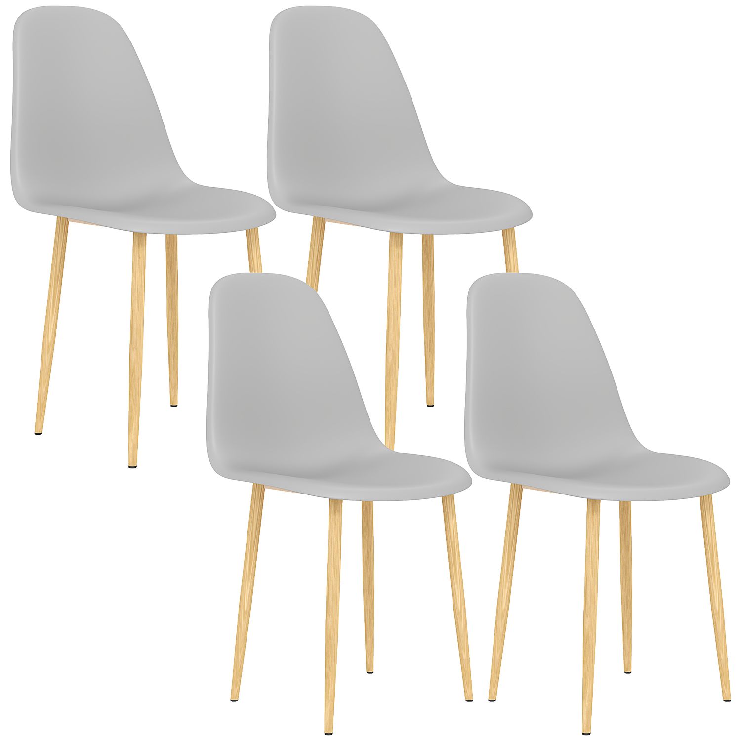 HOMCOM Dining Chairs Set of 4 with Curved Back Steel Legs Grey - 835-528V00GY