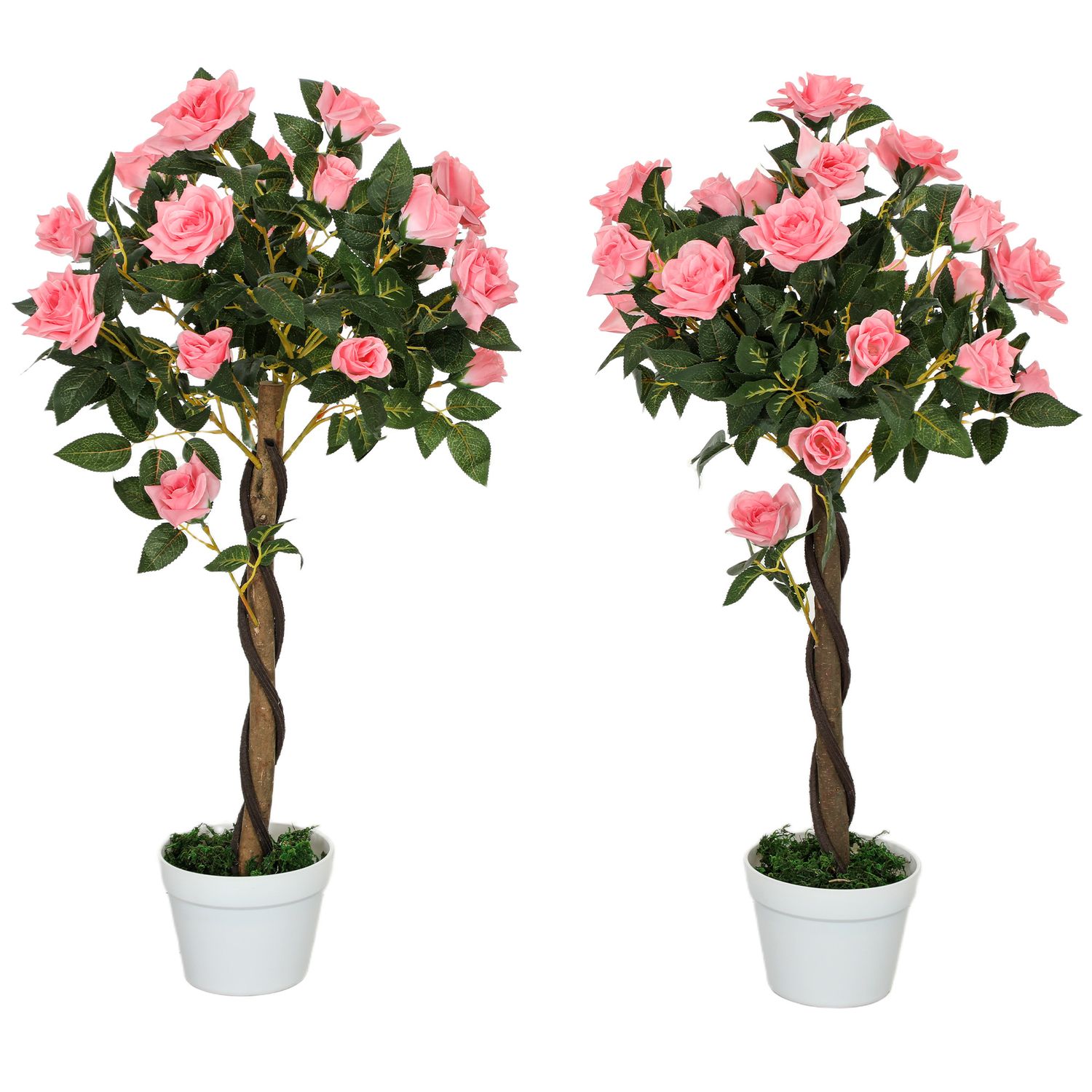 Outsunny Set of 2 90cm Artificial Rose Tree Fake Decorative Plant Pink - 844-340