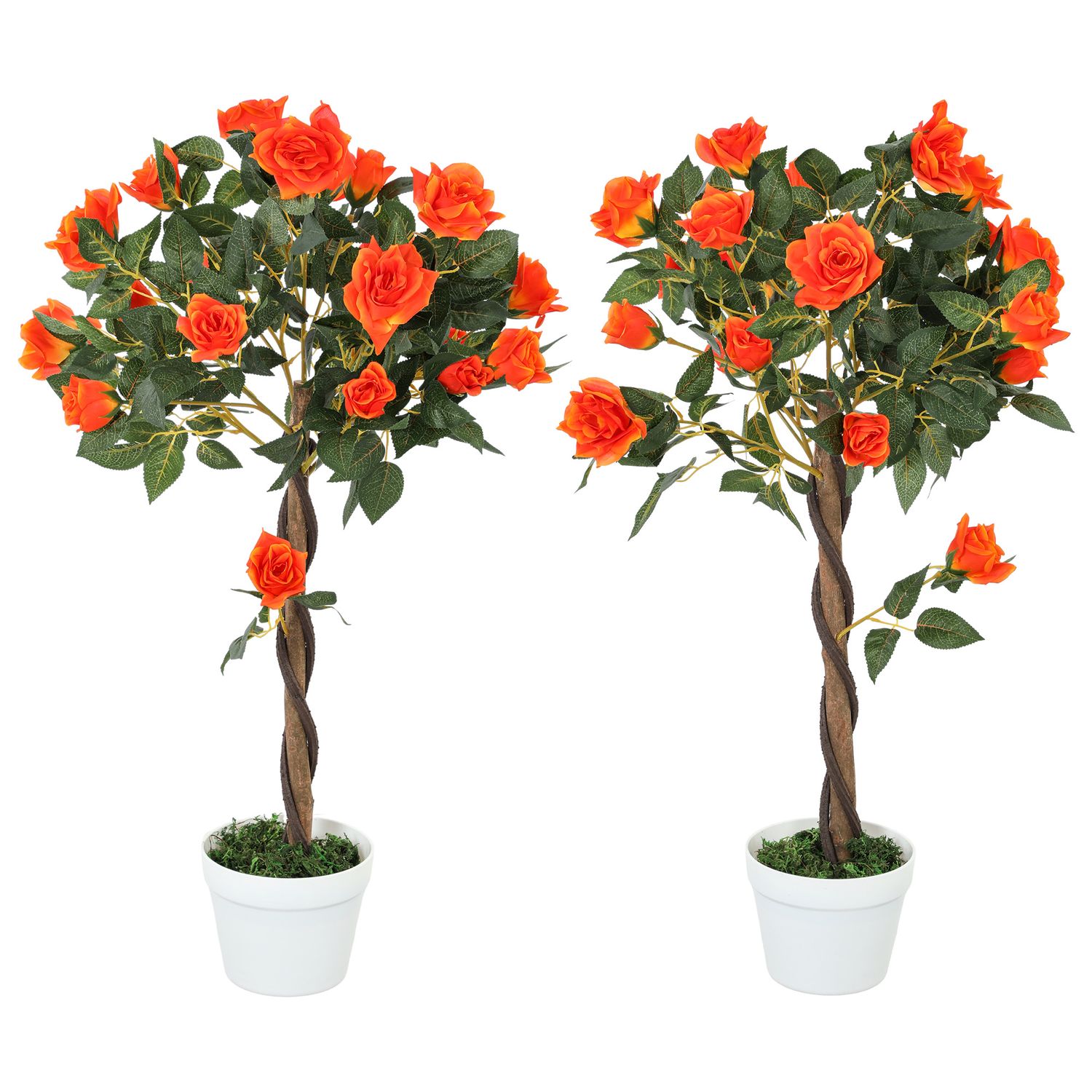 Outsunny Set of 2 90cm Artificial Rose Tree Fake Decorative Plant Orange - 844-3