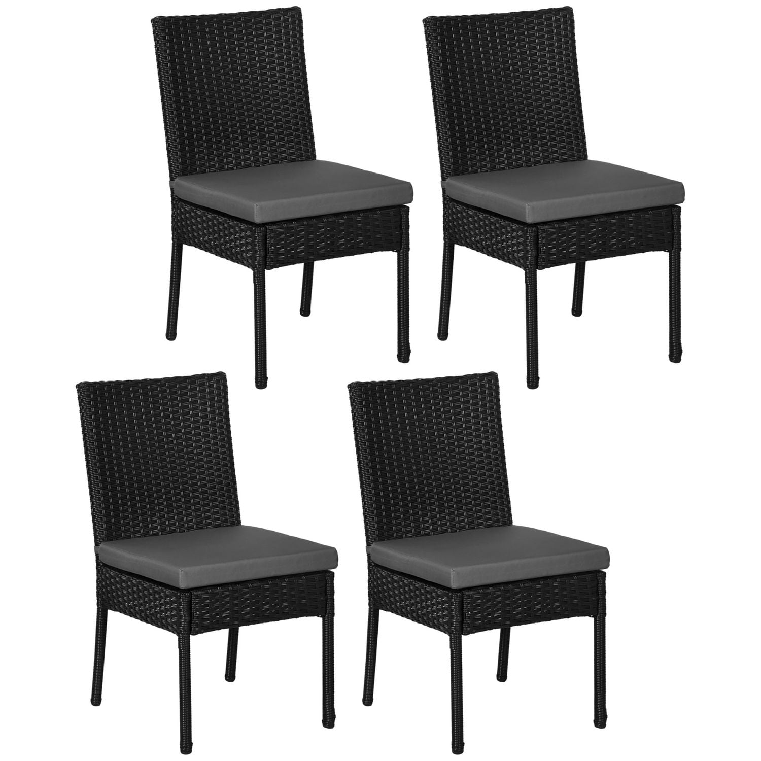 Outsunny 4 Piece Rattan Garden Chairs with Cushion Wicker Dining Chairs Black -