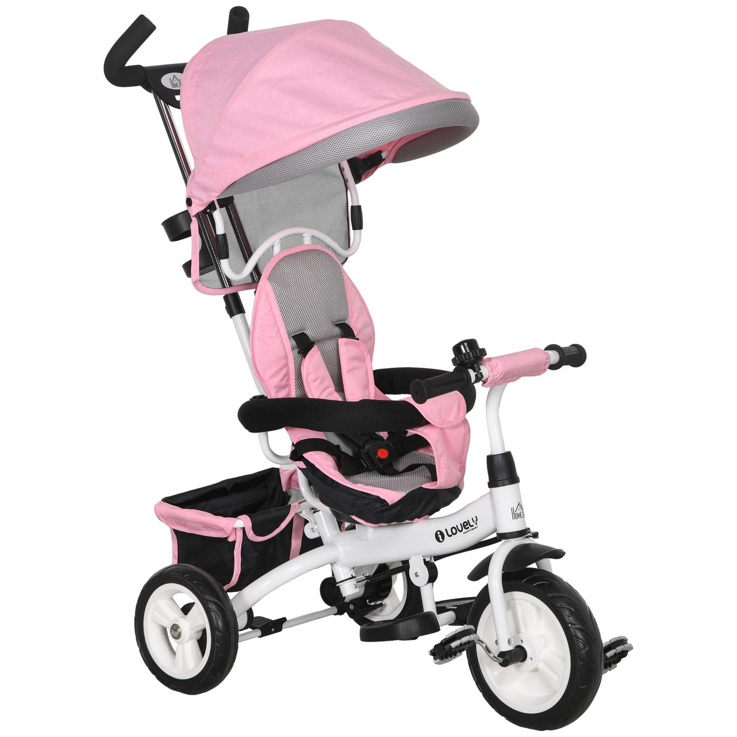 HOMCOM 6 In 1 Kids Trike Stroller with Parent Handle Pink - 370-026V00PK