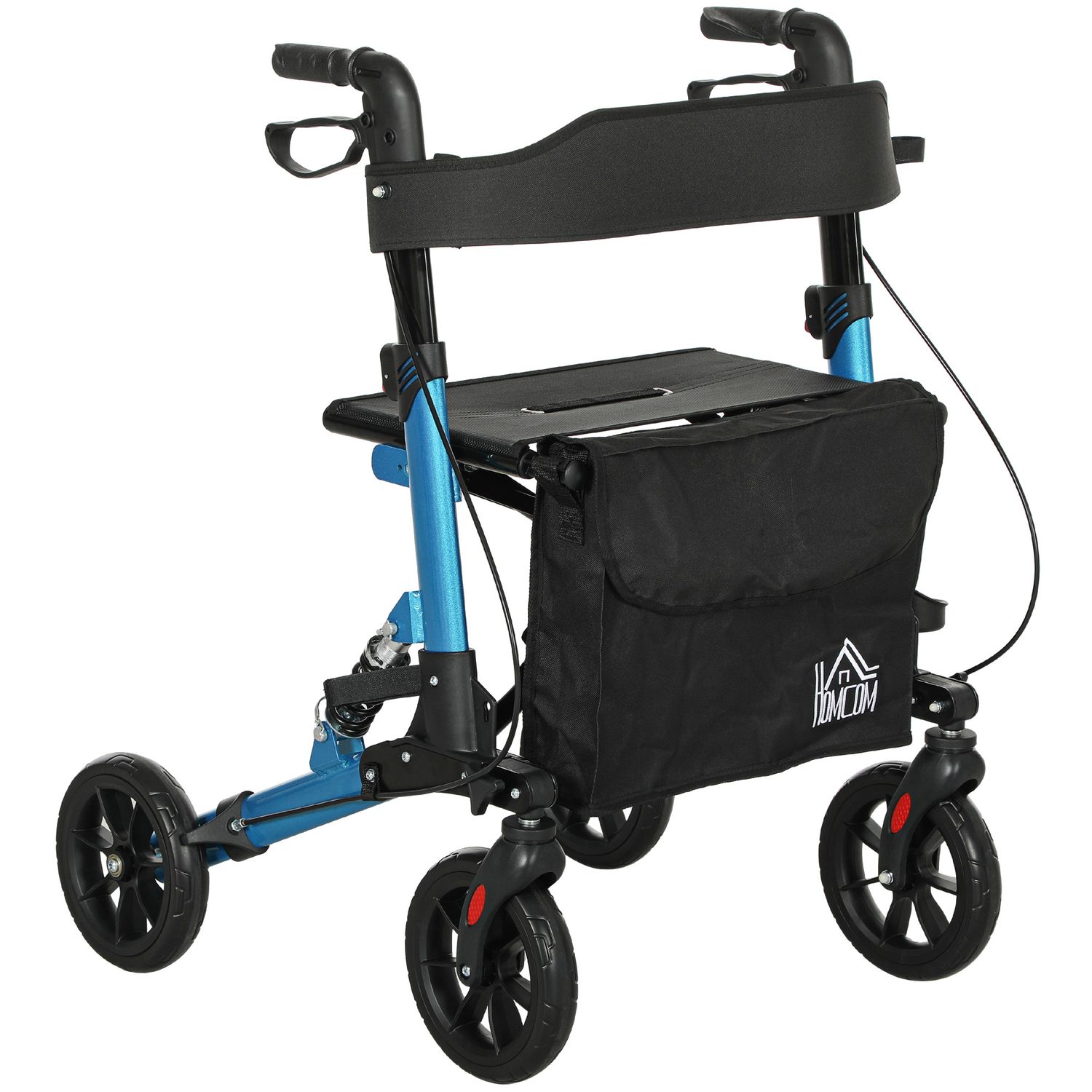 HOMCOM Folding Rollator Walker with Seat Backrest Bag 4 Wheels Blue - 712-066V00