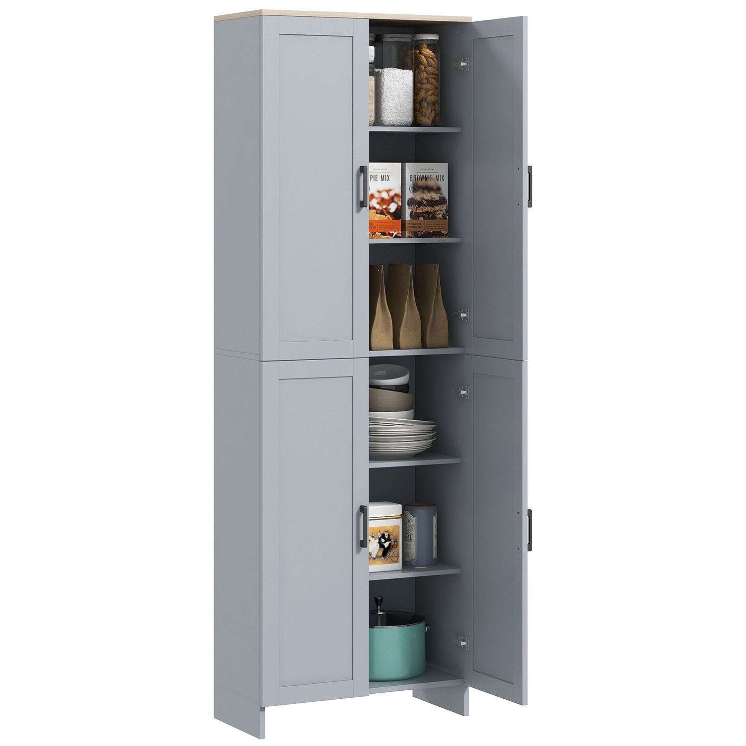 HOMCOM Modern Kitchen Cupboard Storage Cabinet with 6 Shelves Grey - 835-925V81G