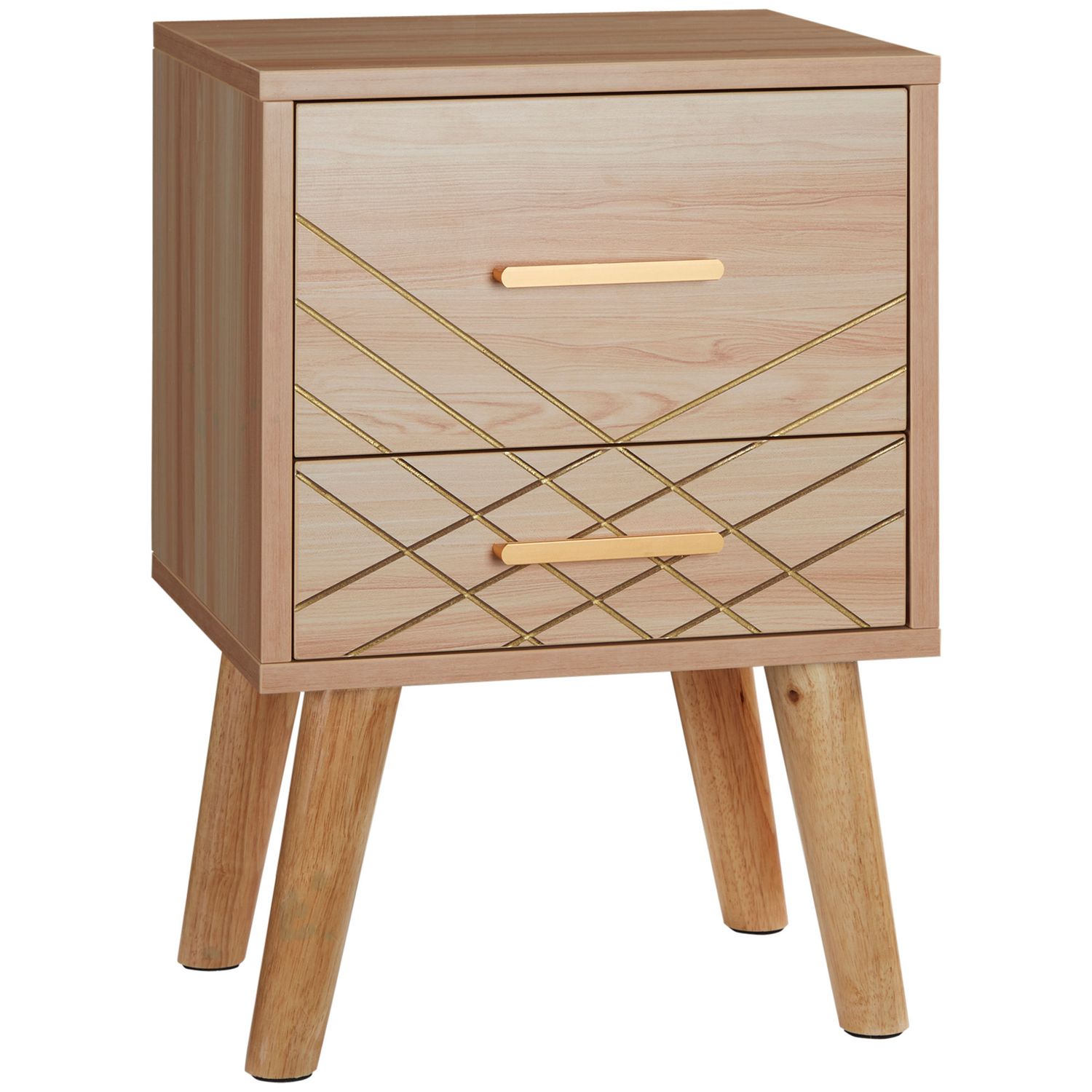 HOMCOM Bedside Cabinet Nordic Bedside Table with 2 Drawers Wood Legs Natural - 8
