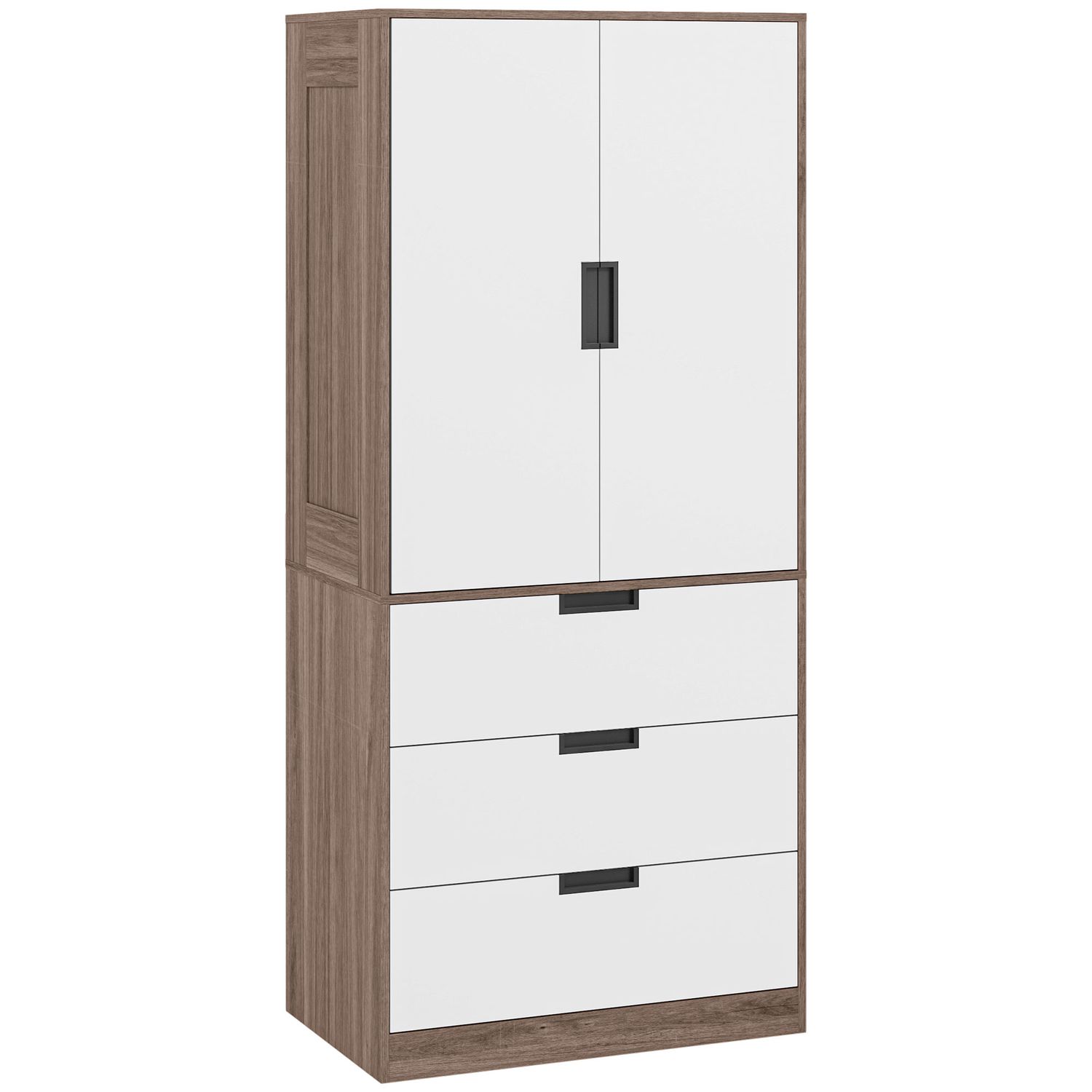 HOMCOM 2 Door Wardrobe Brown Wardrobe with 3 Drawer and Hanging Rod Brown - 831-