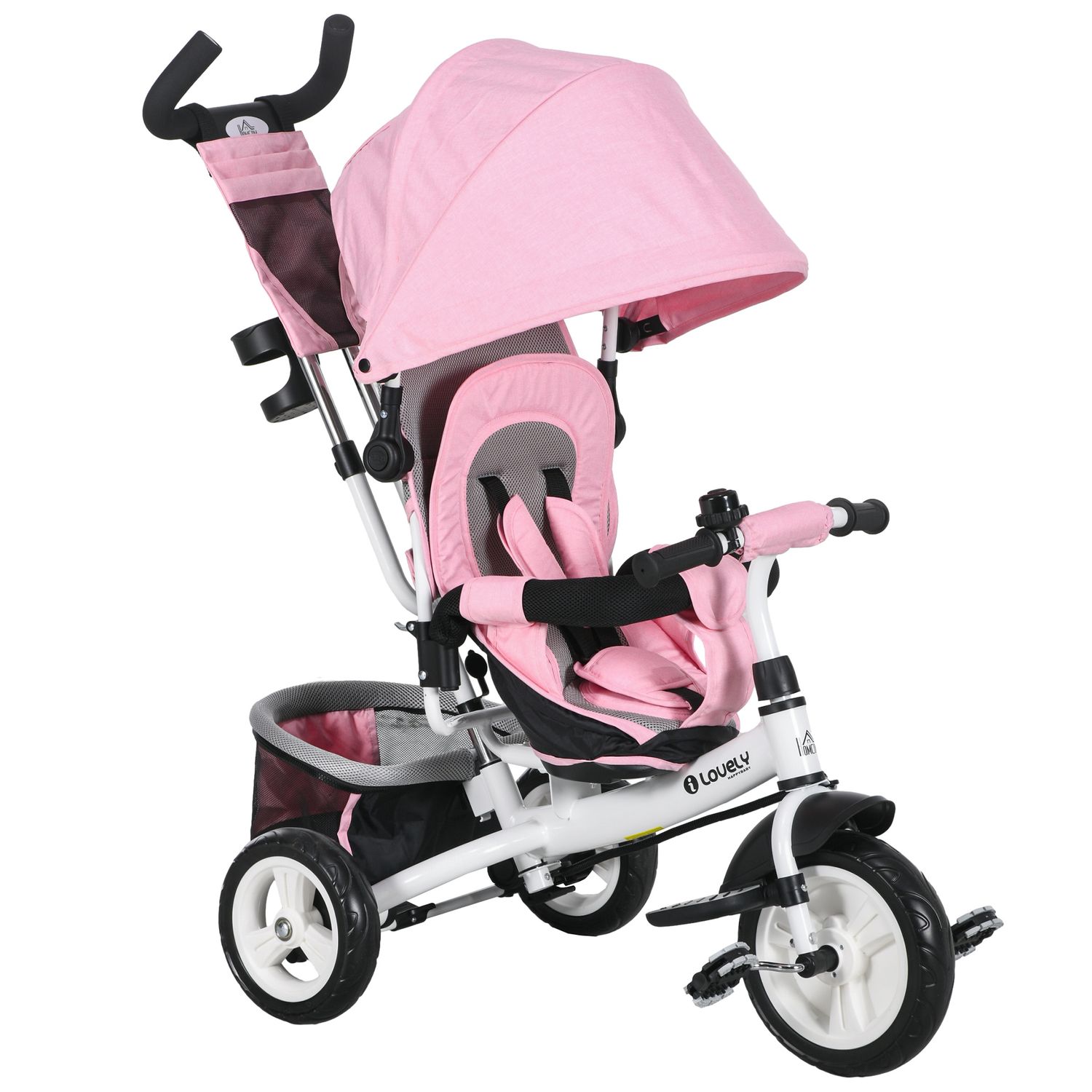 HOMCOM 6 In 1 Kids Trike Stroller with Parent Handle Pink - 370-027V00PK