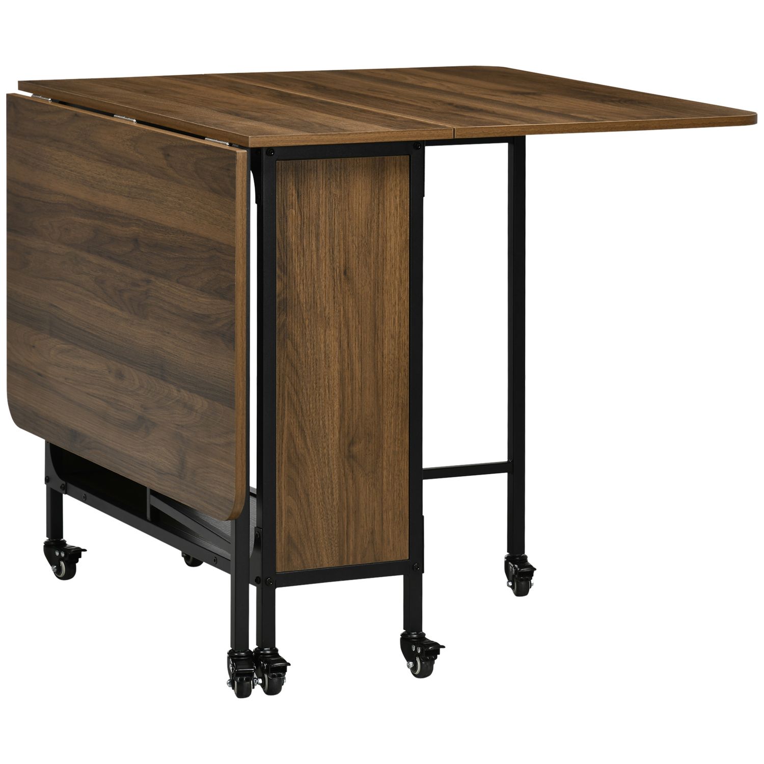 HOMCOM Mobile Drop Leaf Dining Table on Wheels with Shelf Light Brown - 835-789V