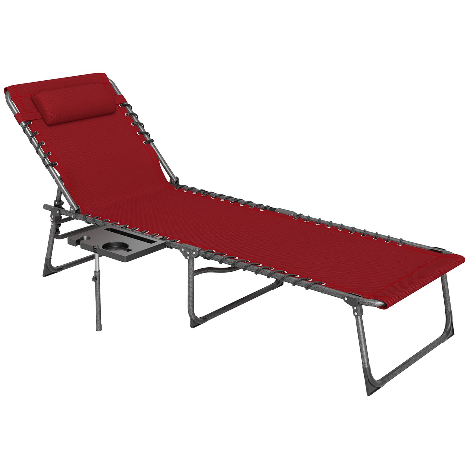 Outsunny Folding Sun Lounger with 5-Level Reclining Back Side Table Red - 84G-72