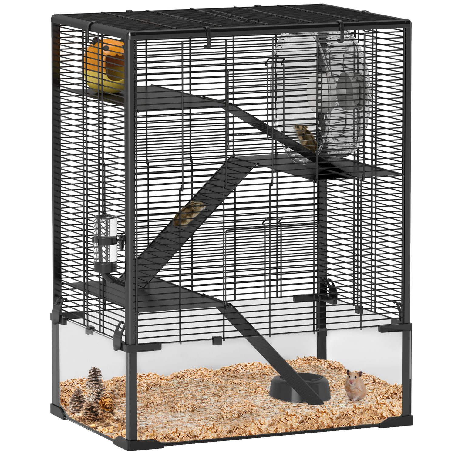 PawHut 4 Tiers Hamster Cage with Deep Tempered Glass Bottom 60 x 40 x 80cm - D51