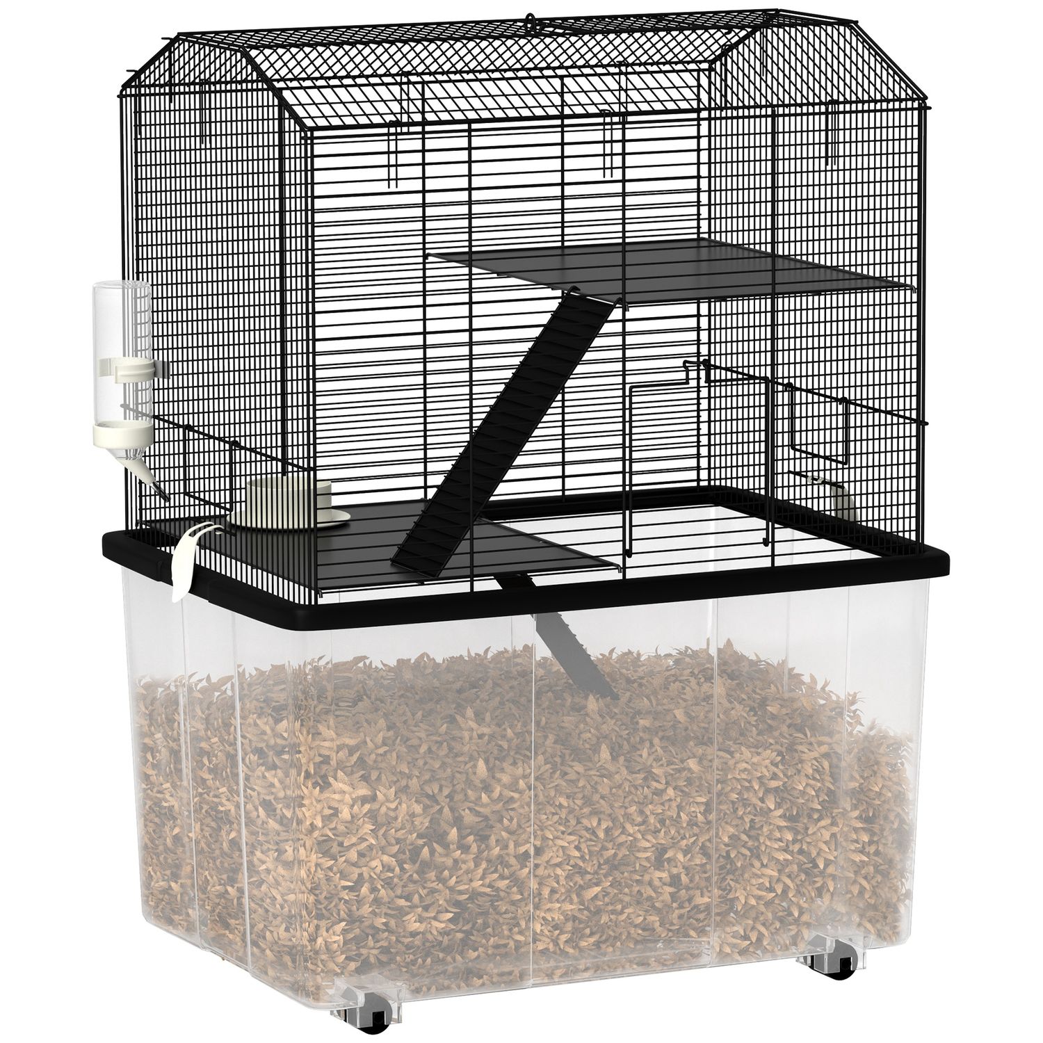 PawHut Hamster Cage Three-Tier Gerbil Cage with Deep Bottom Ramp Food Dish - D51