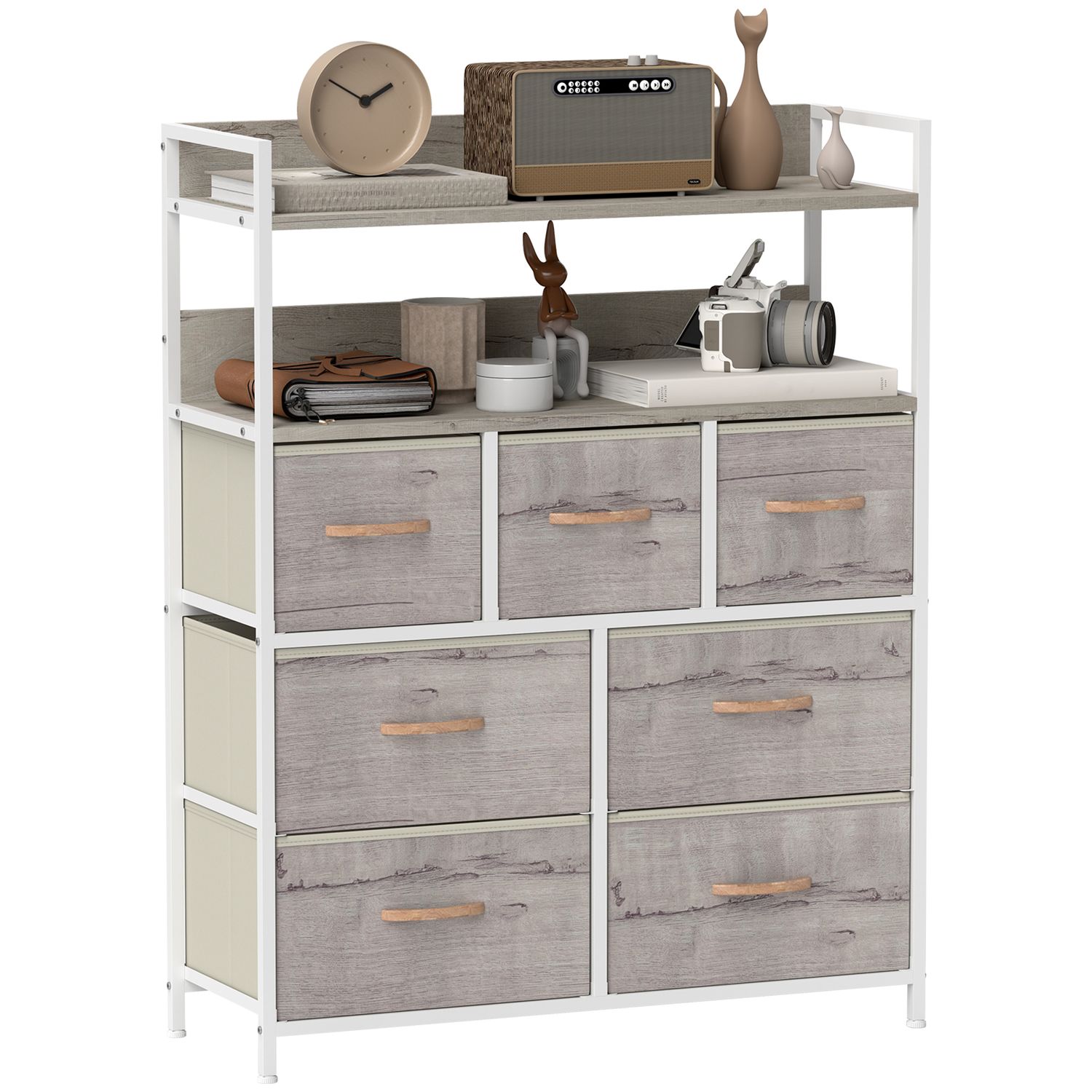 HOMCOM Bedroom Chest of Drawers 7 Drawer Dresser with Shelves Natural - 831-764V