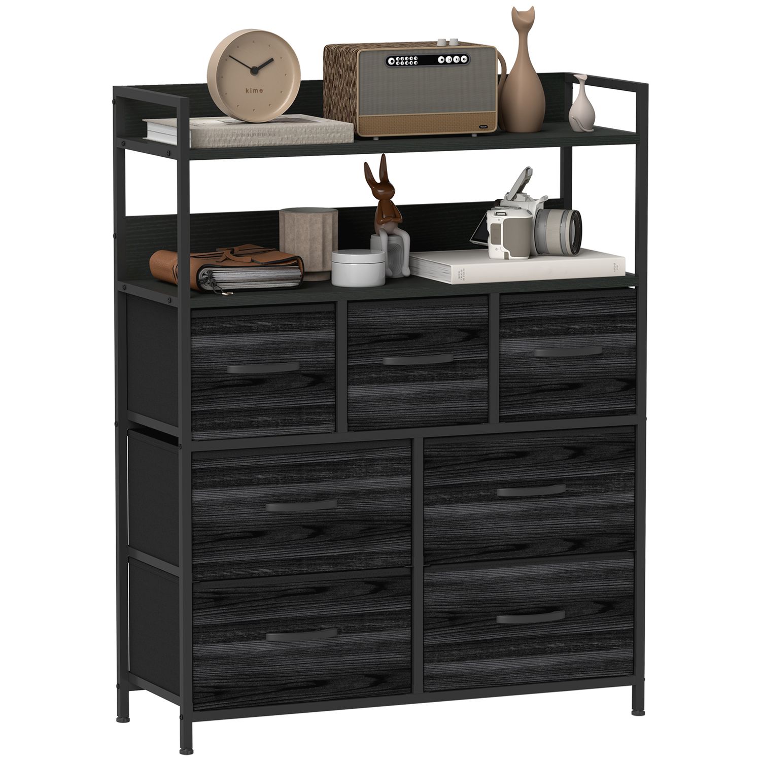 HOMCOM Bedroom Chest of Drawers 7 Drawer Dresser with Shelves Black - 831-764V00