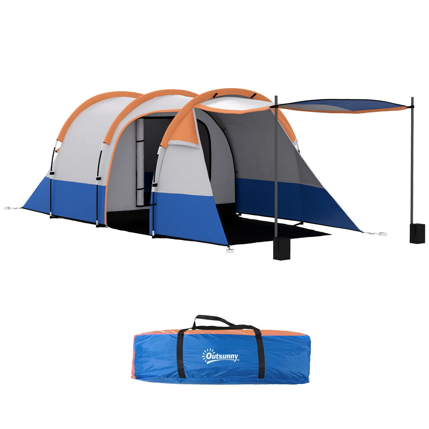 Outsunny 2-3 Man Camping Tunnel Tent with Bedroom and Living Room Orange - A20-4