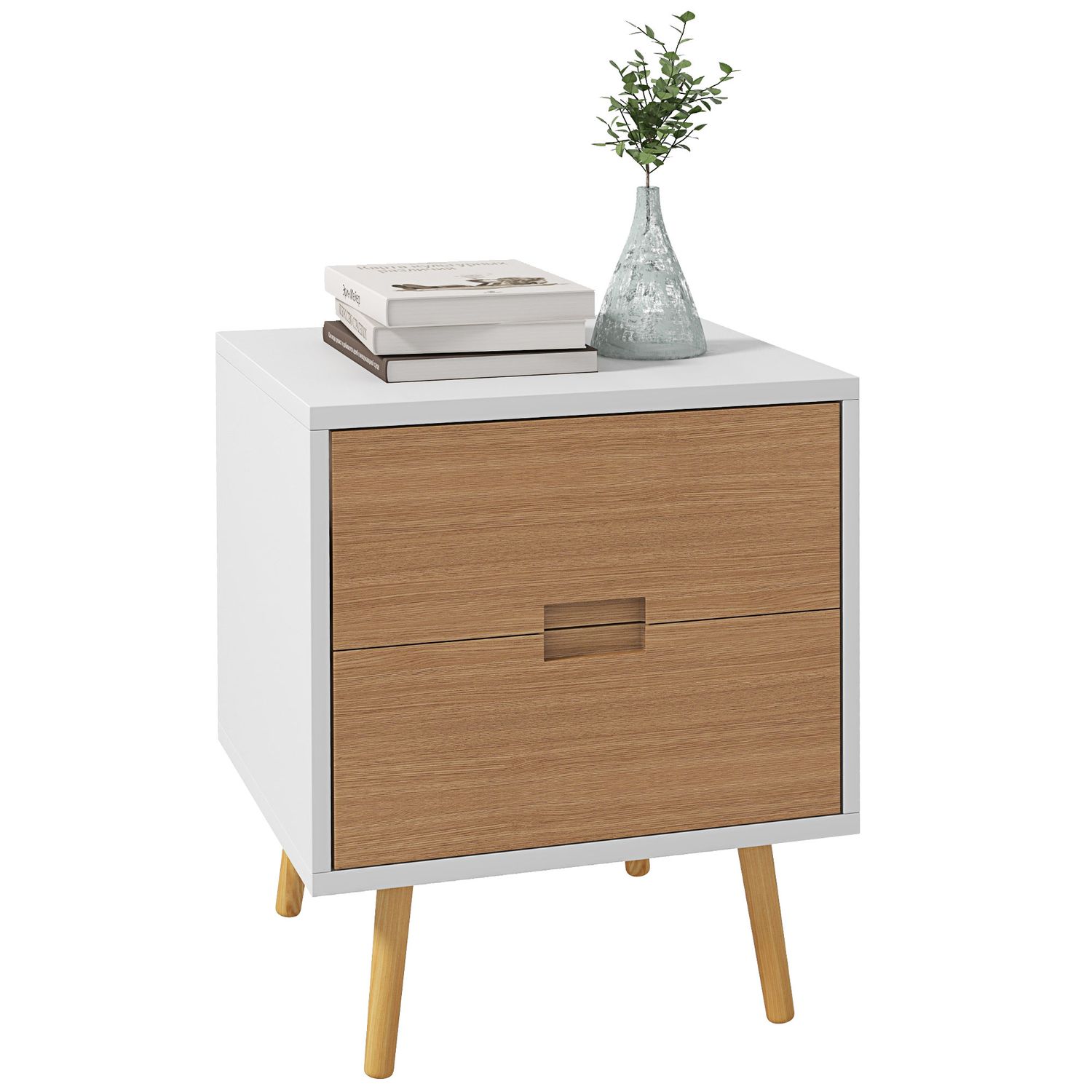 HOMCOM Bedside Table with 2 Drawers for Bedroom Living Room - 831-773V80BN