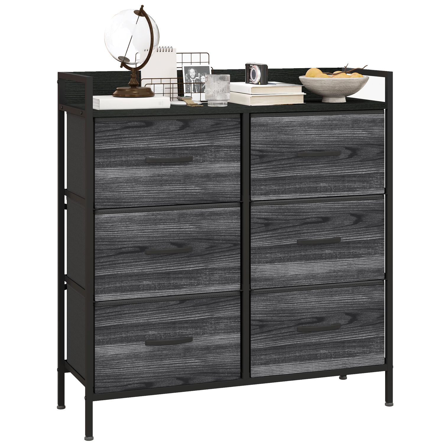 HOMCOM Bedroom Chest of Drawers 6 Drawer Dresser with Shelf Black - 831-763V00BK