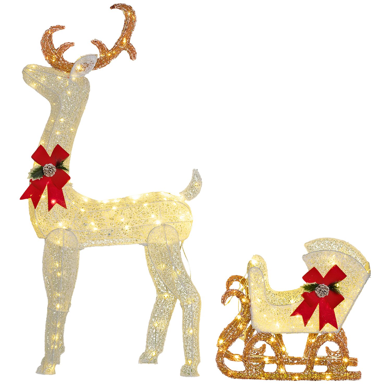Outsunny Light Up Reindeer & Sleigh Christmas Decoration with 170 LED Lights - 8