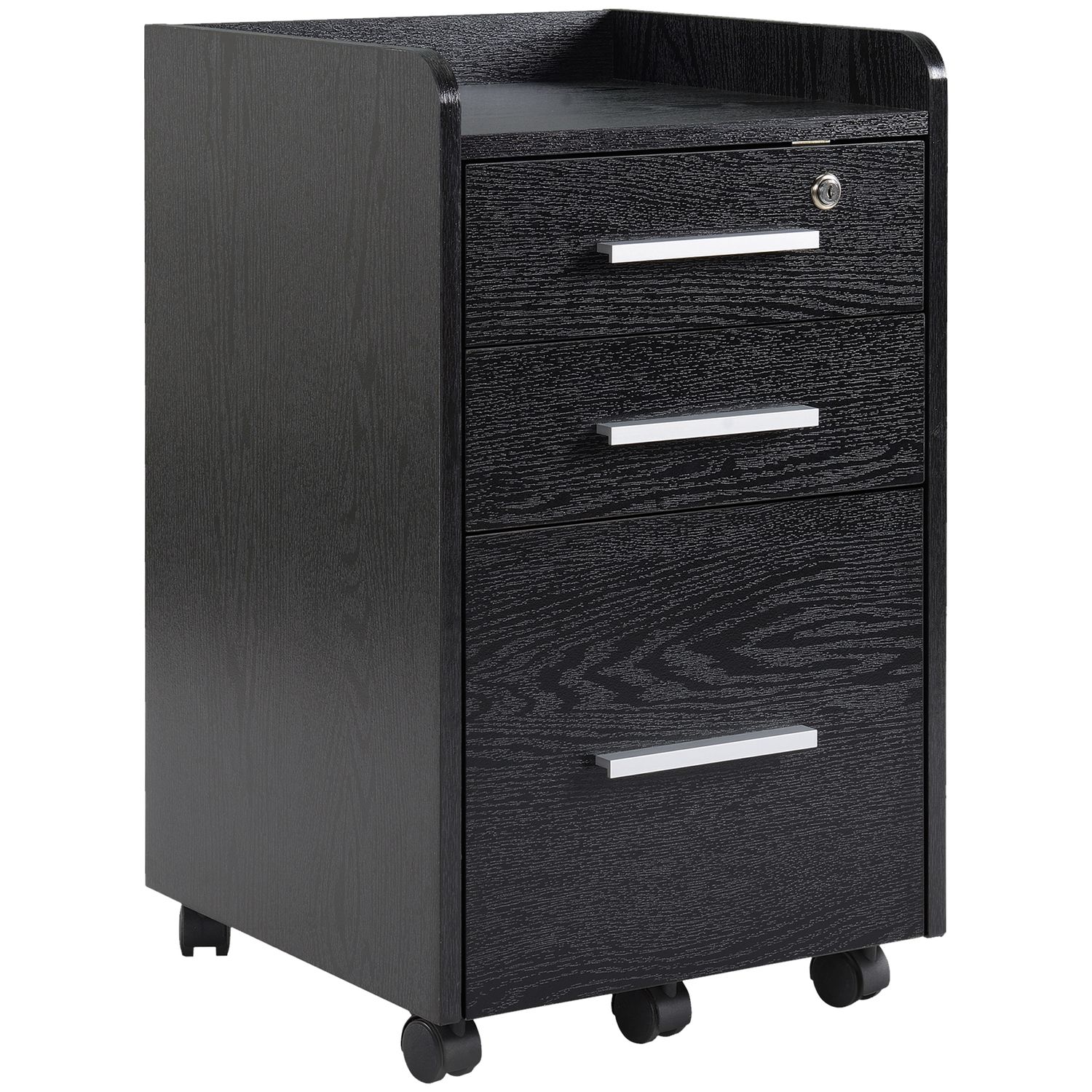 HOMCOM 3 Drawer Mobile Filing Cabinet Lockable Filing Cabinet Black - 836-238V00