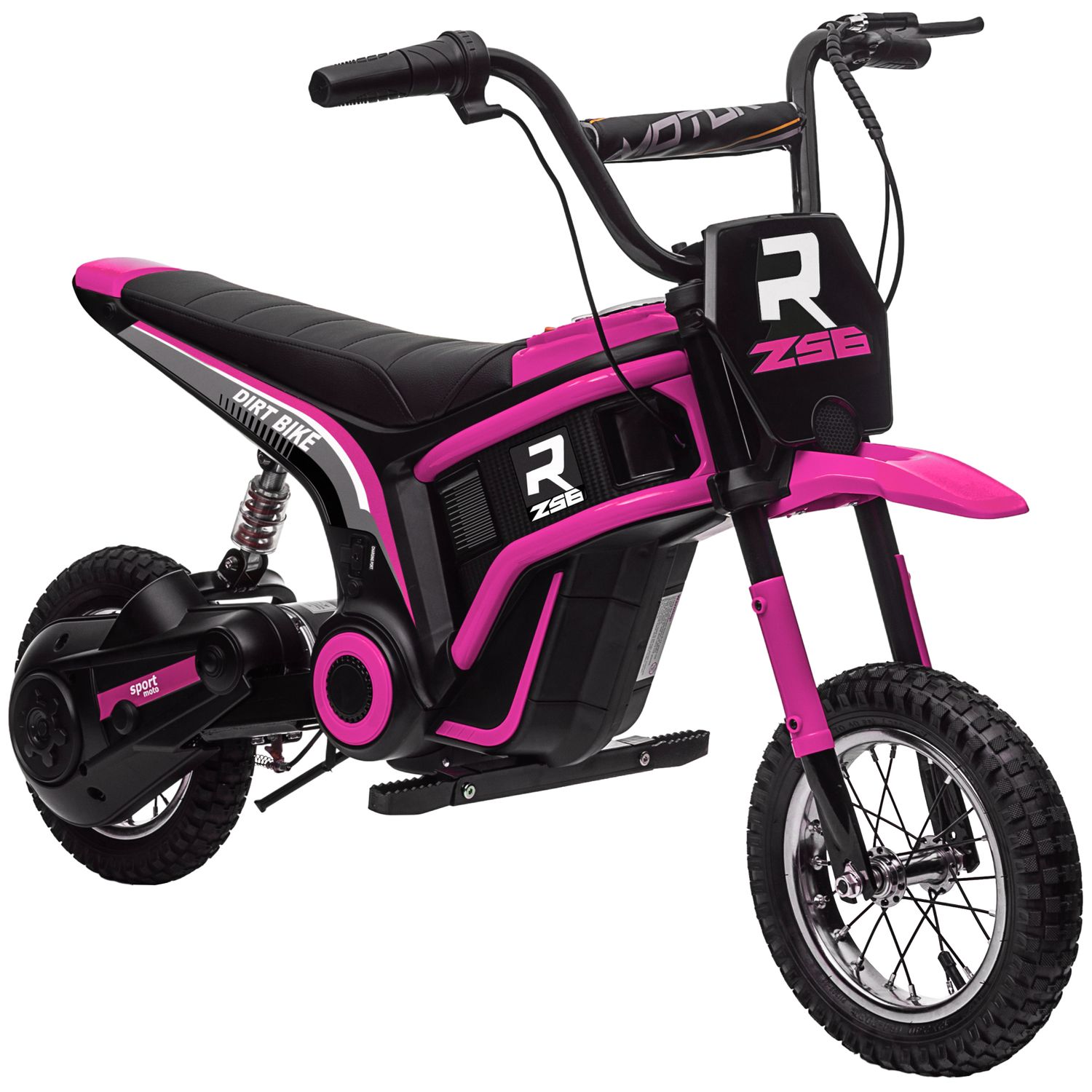 HOMCOM 24V Kids Electric Motorbike with Twist Grip Throttle Music Horn - Pink -
