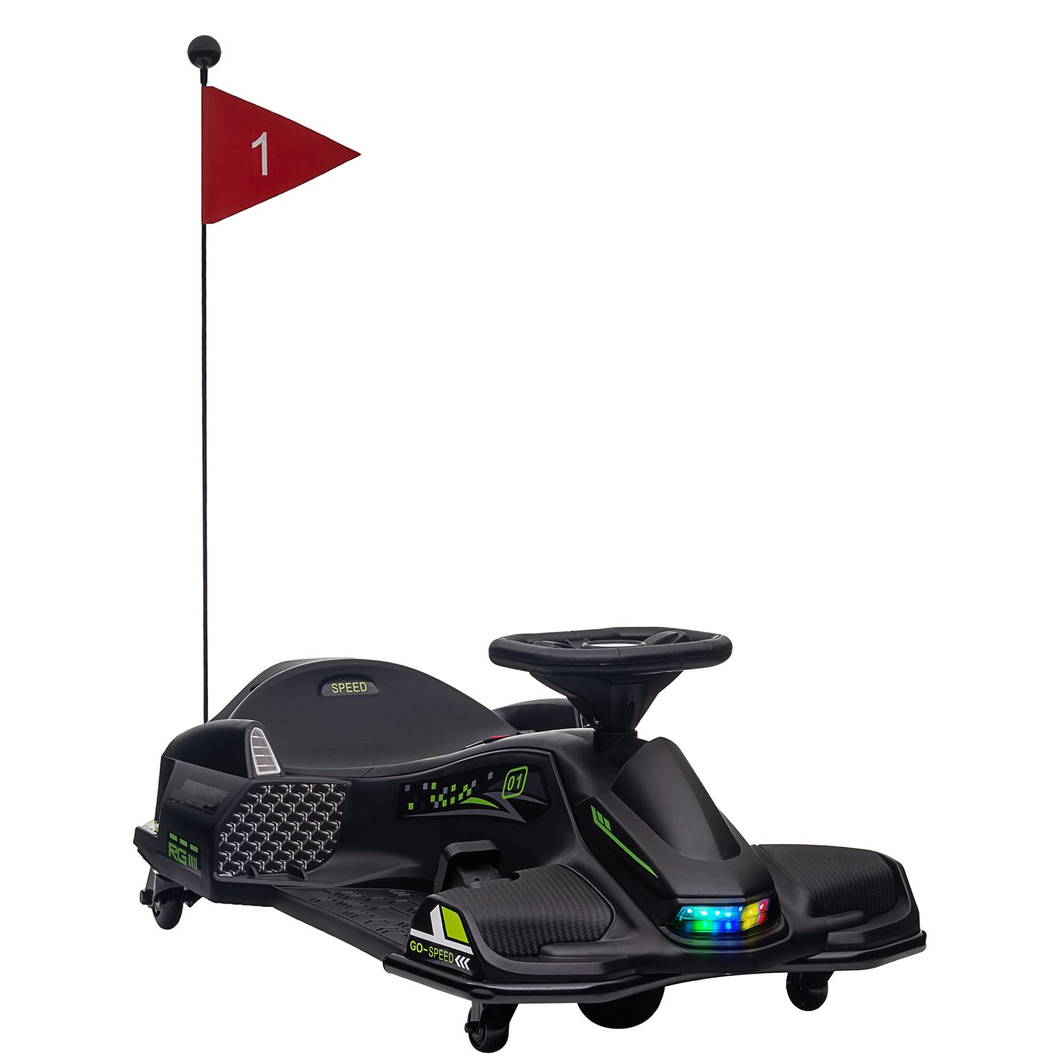 HOMCOM 12V Electric Go Kart for Kids with Music LED Lights Black - 370-307V70BK