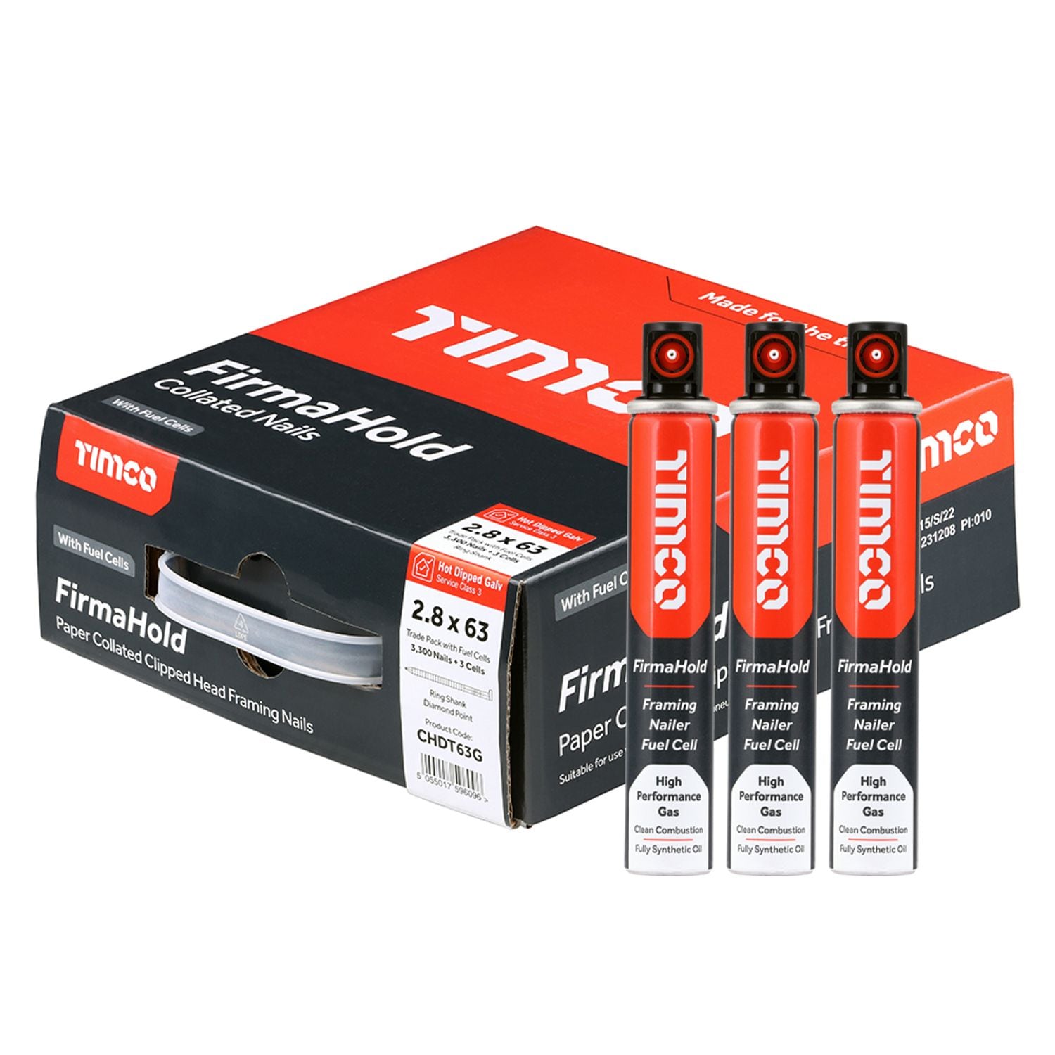 TIMCO Firmahold Collated Clipped Head Nails & Fuel Cells Trade Pack R- you get 2
