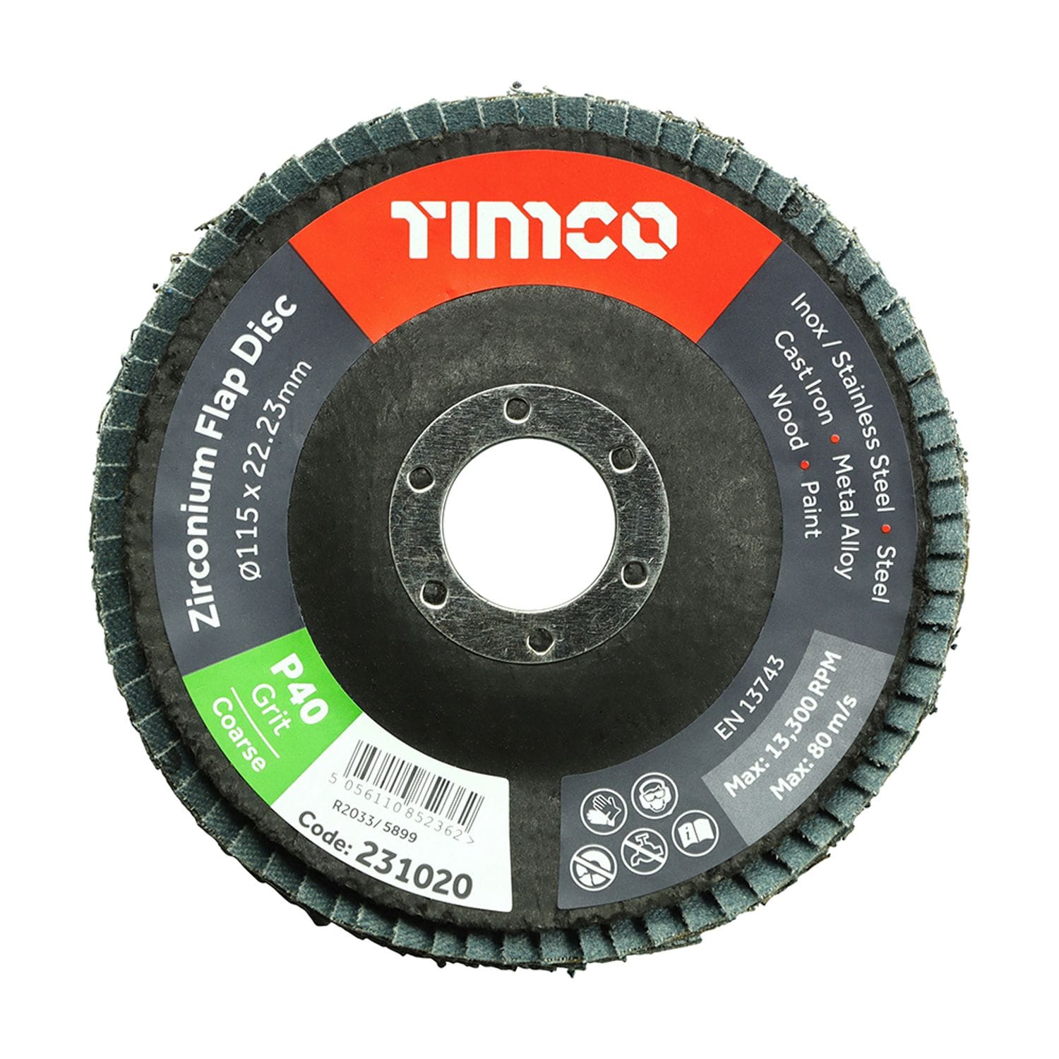 TIMCO Flap Disc Zirconium Type 29 Conical P40 Grit - 231020- you get 6