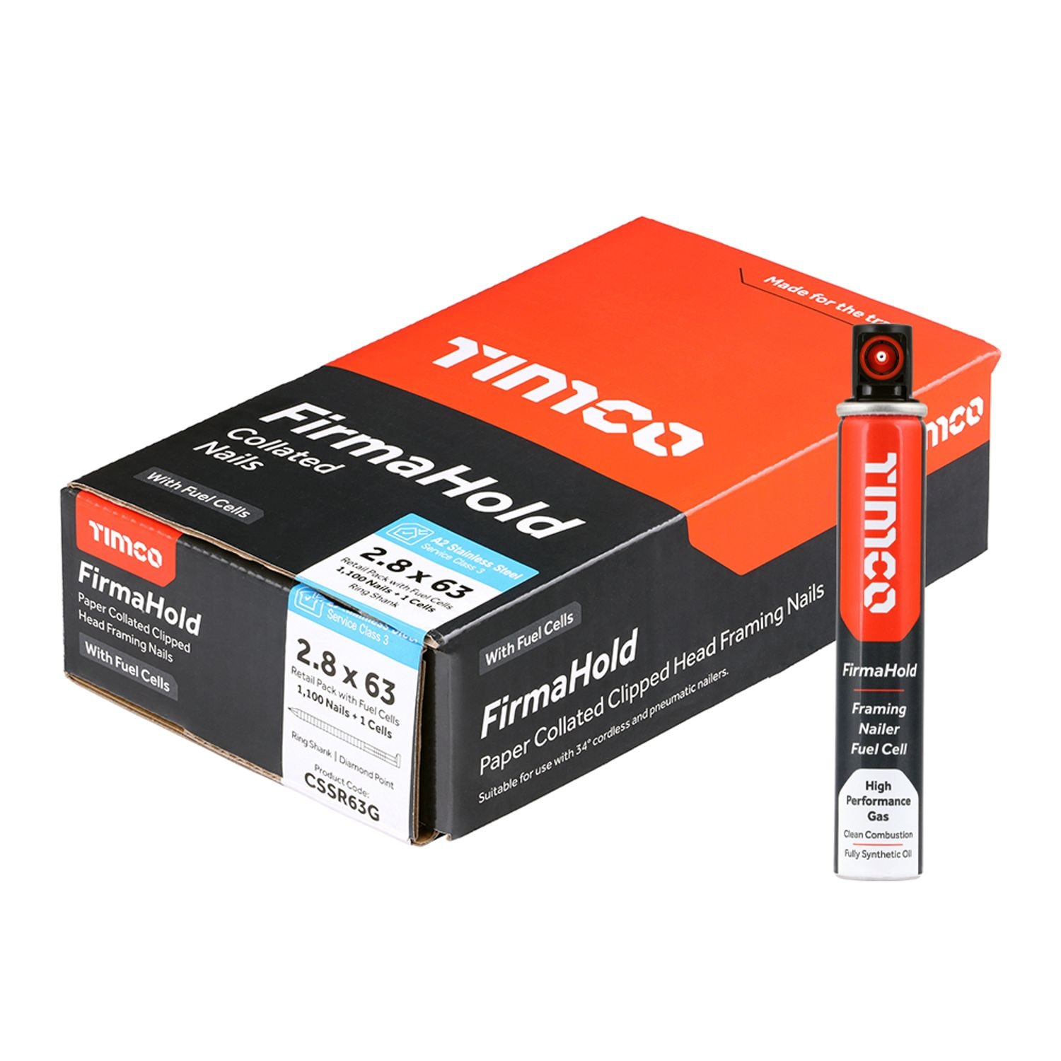 TIMCO Firmahold Collated Clipped Head Nails & Fuel Cells Retail Pack - you get 2