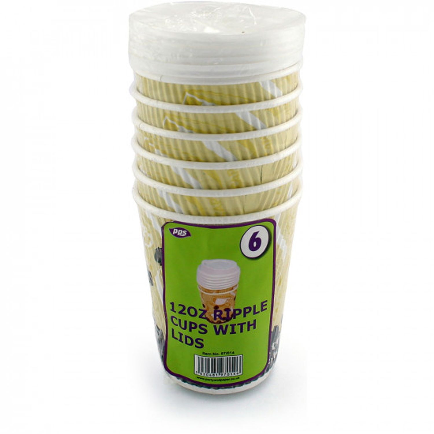 PPS Drink Cups Ripple 12oz with Lids (Pack of 5)