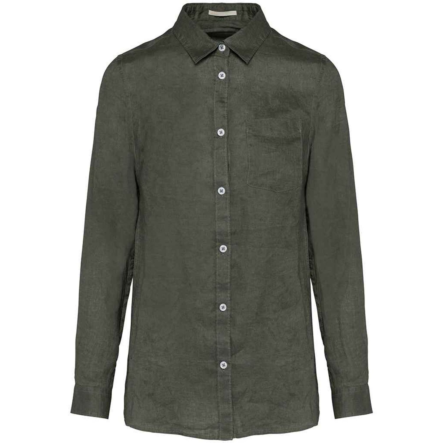 Spasso Ladies Long Sleeve Linen Shirt Organic Khaki Size Medium