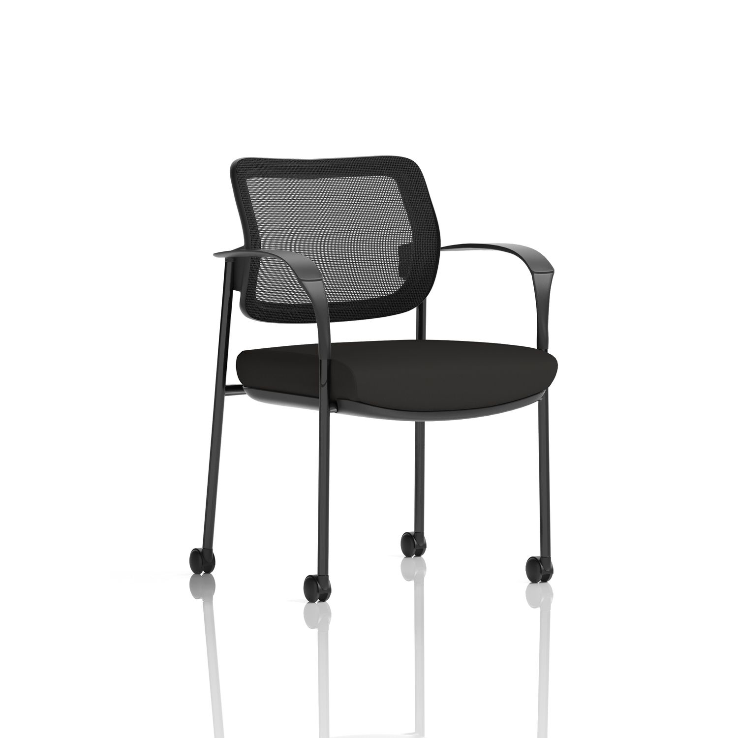 Brunswick Deluxe with Arms Black Frame with Castors Mesh Back Black Seat