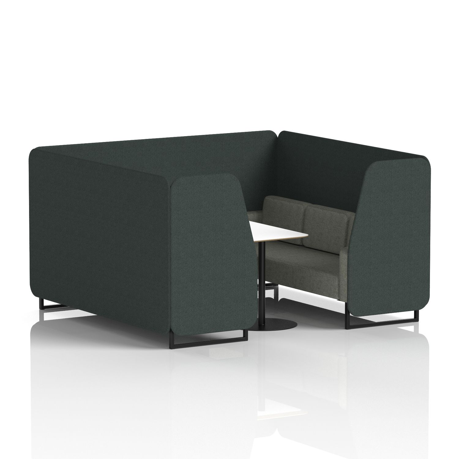 Brixworth 6 Seater Booth with Black Legs and White Table with Black Leg In Rivet