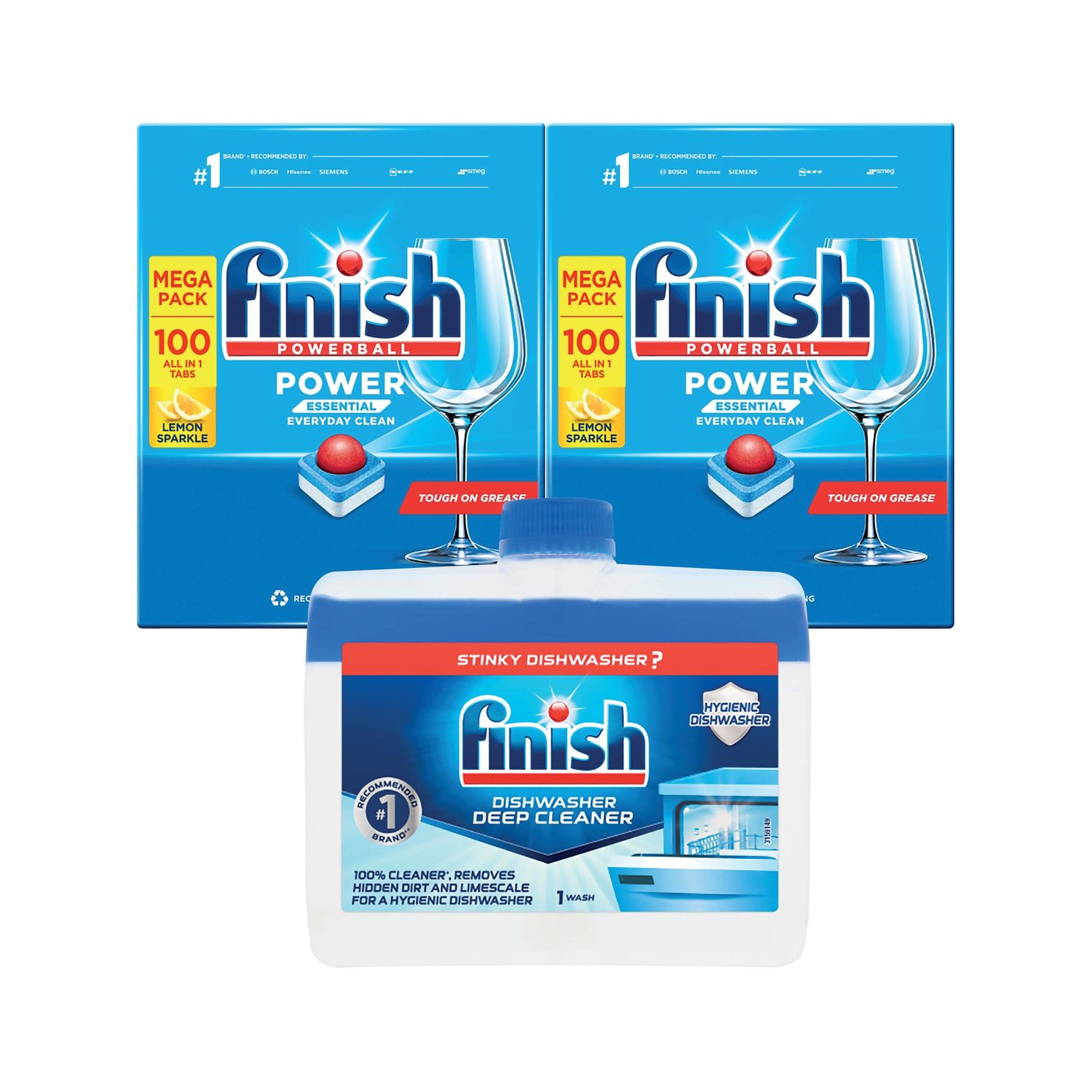 Finish Lemon Dishwasher Tabs 100 Tabs x 2 + FOC Dishwasher Cleaner - Pack of 2
