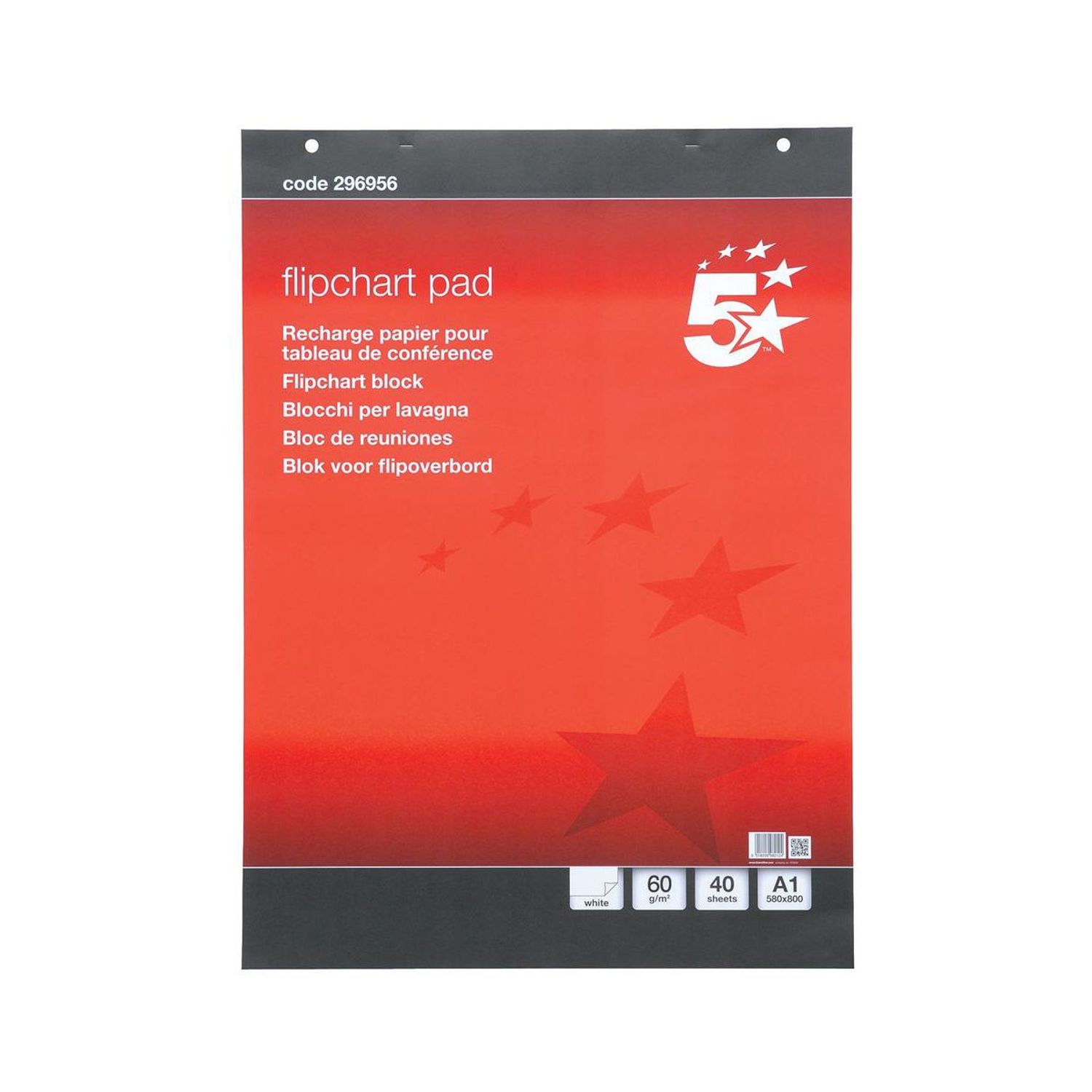5 Star Flipchart Pad 70gsm Plain Perforated Punched 2 Holes 40 Sheets A1 Pack of