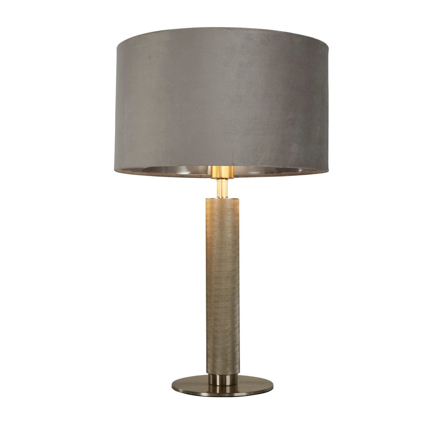 Searchlight Lighting London Table Lamp Knurled Satin Silver Grey Velvet Shade