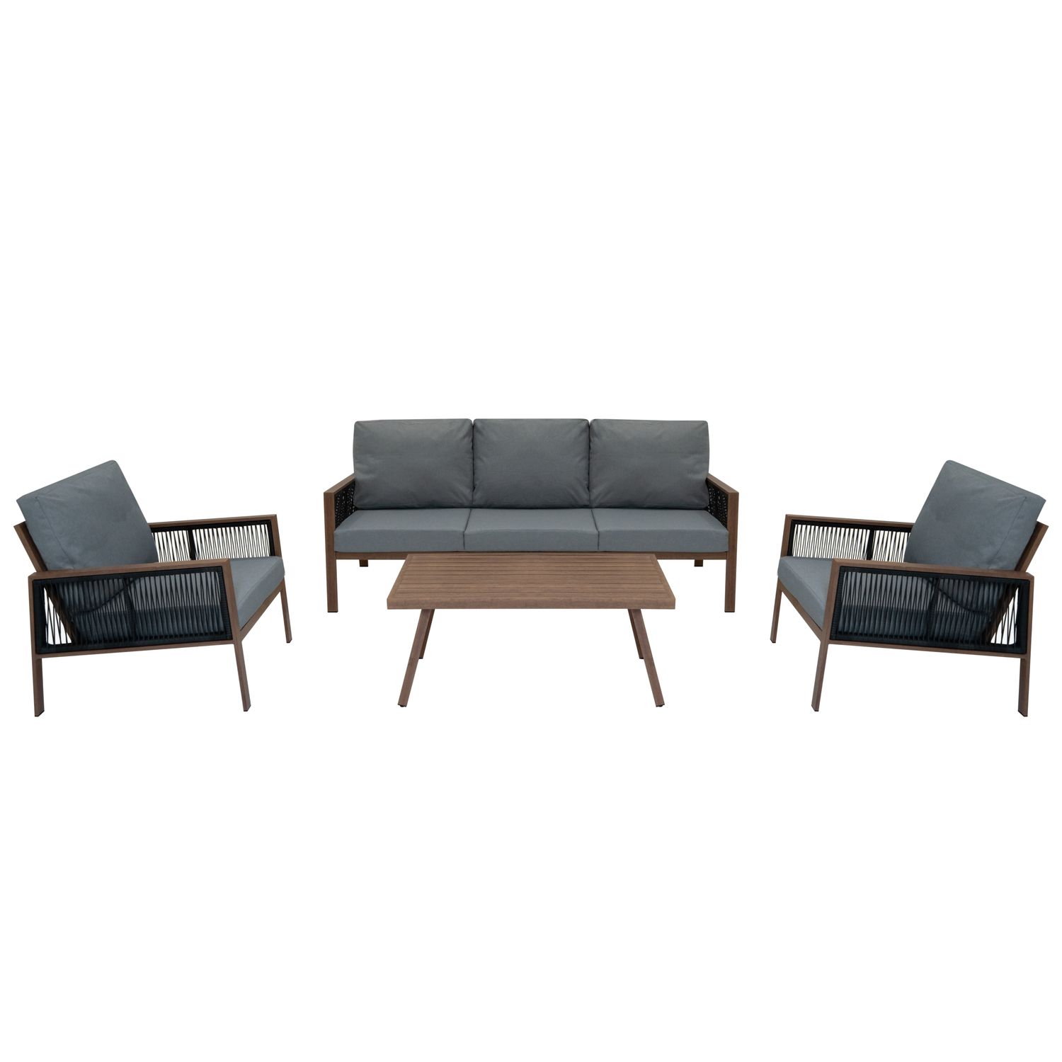 MonsterShop Aluminium 4 Piece Sofa Set - Wood Effect