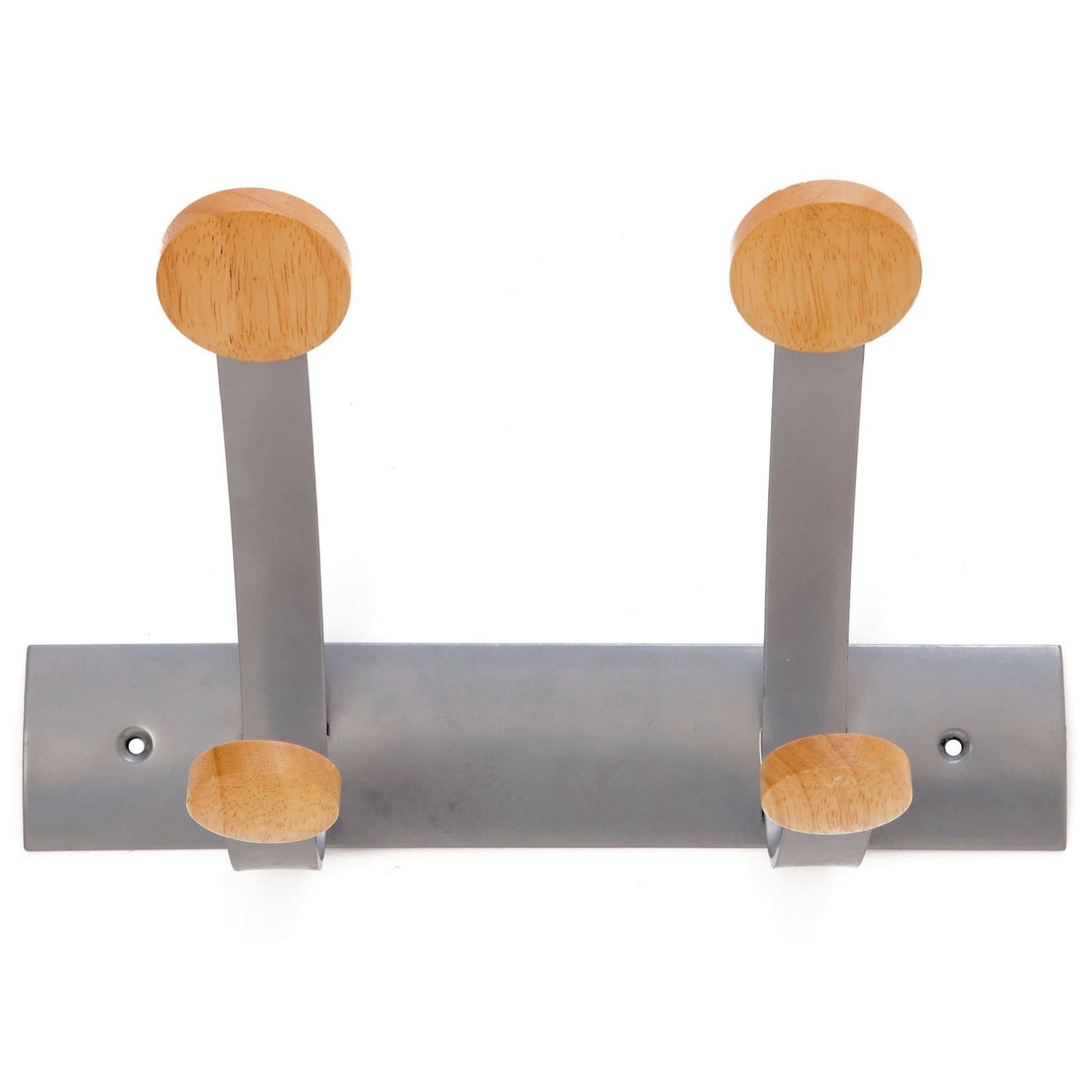 Alba Wall Coat Hook 2 Double Pegs Silver Grey/Light Wood
