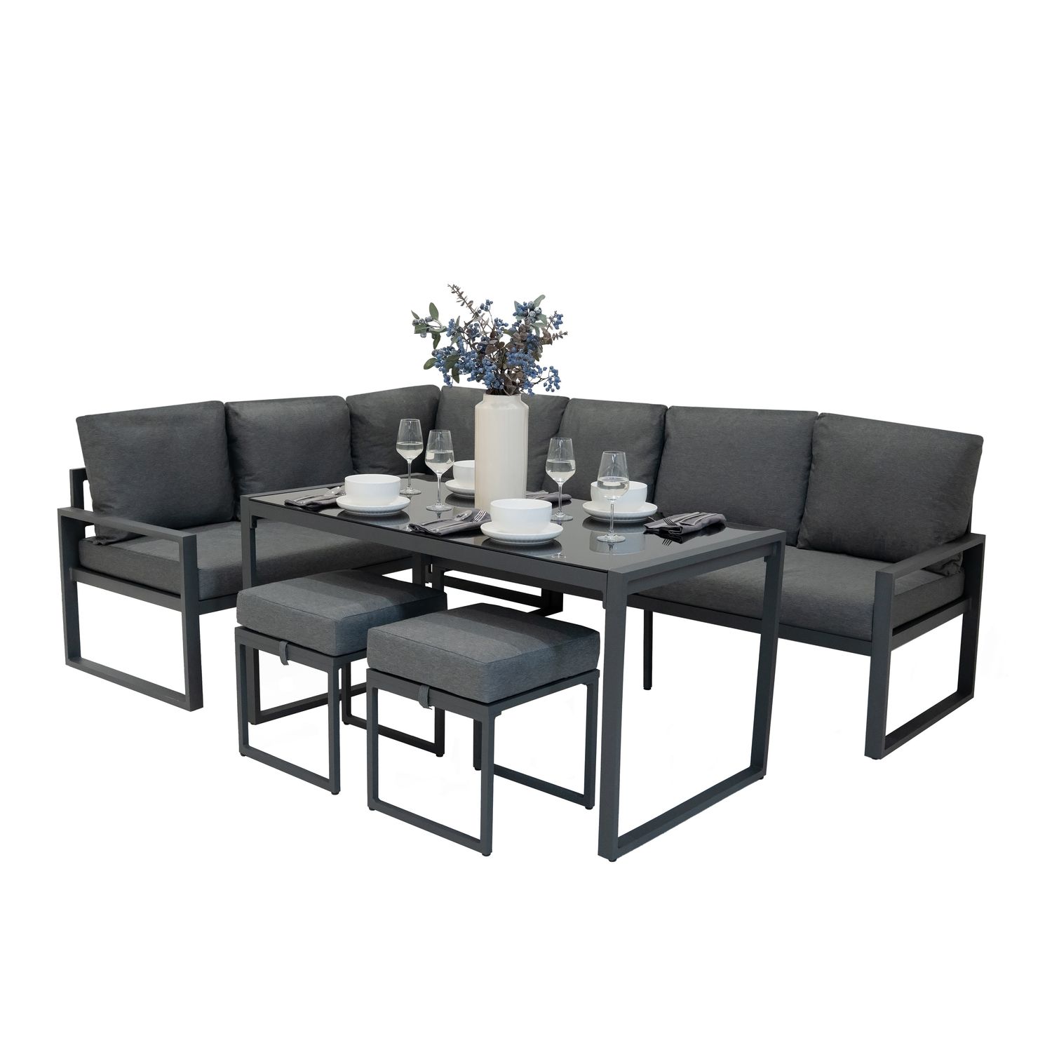 MonsterShop Aluminium Corner Sofa Set Anthracite Grey