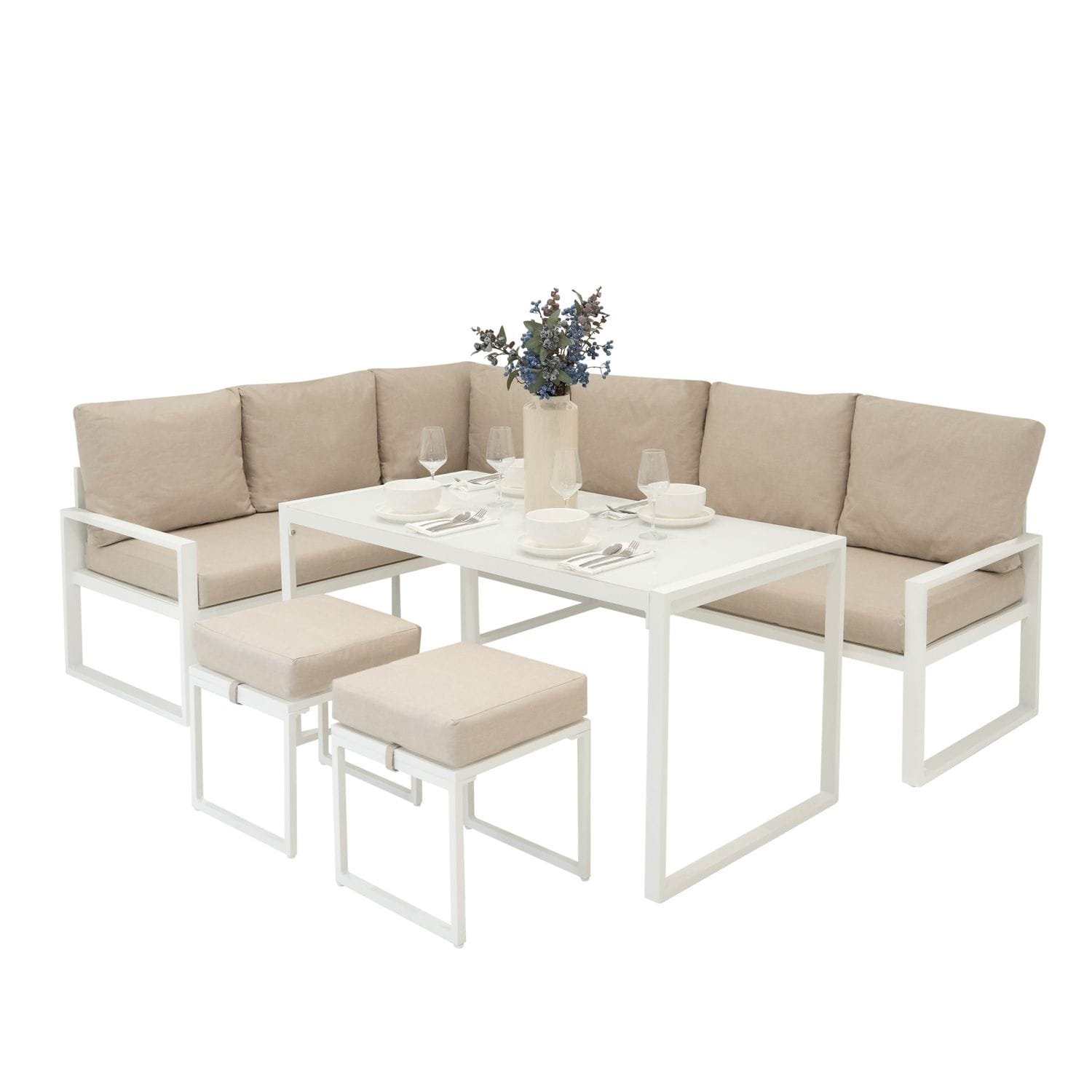 MonsterShop Aluminium Corner Sofa Set White