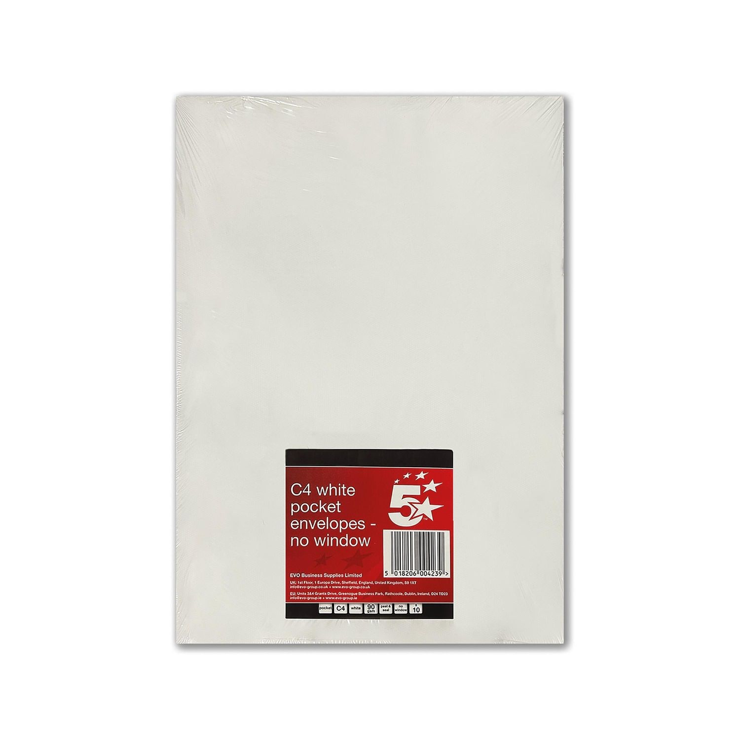 5 Star C4 Envelopes Pocket Peel and Seal 90gsm White (Pack of 10)