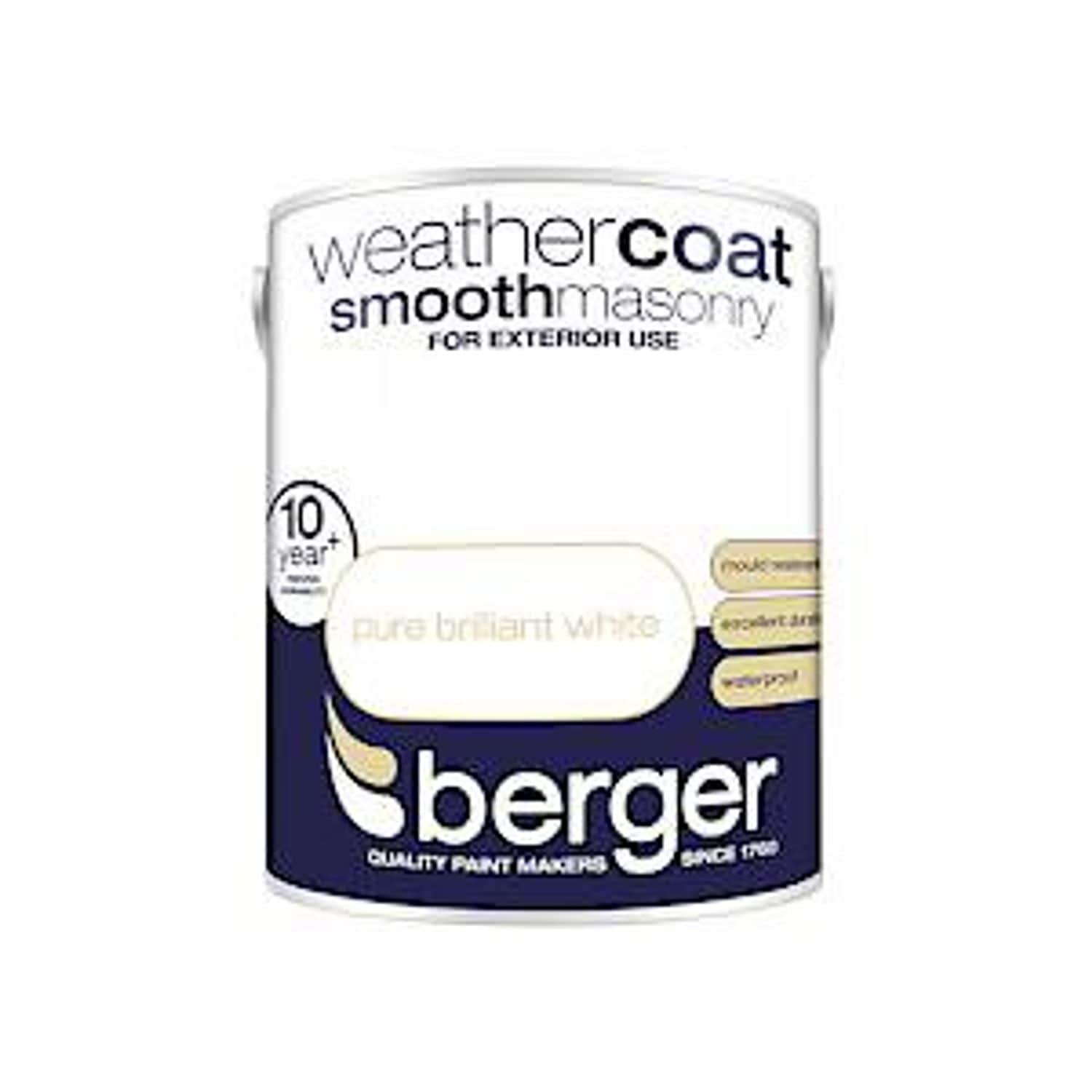 Berger Weathercoat Brilliant White Smooth Exterior Paint - 5L