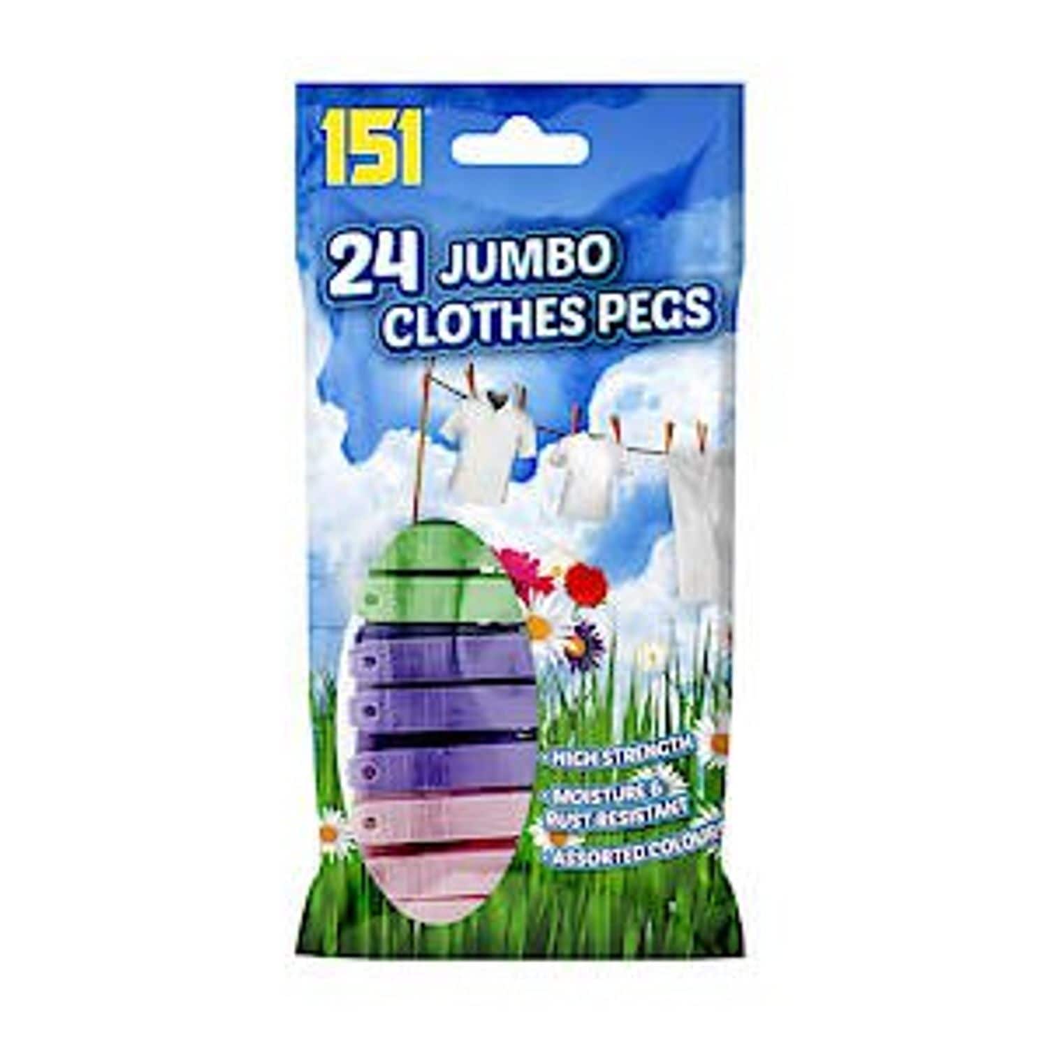 151 Jumbo Multi Coloured All Weather Plastic Clothes Pegs 24pk