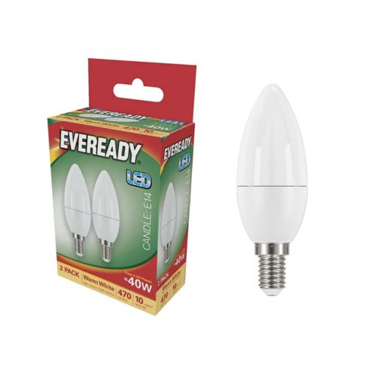 Eveready Warm White 40w LED Candles (Pack of 2) E14, Thin Screw
