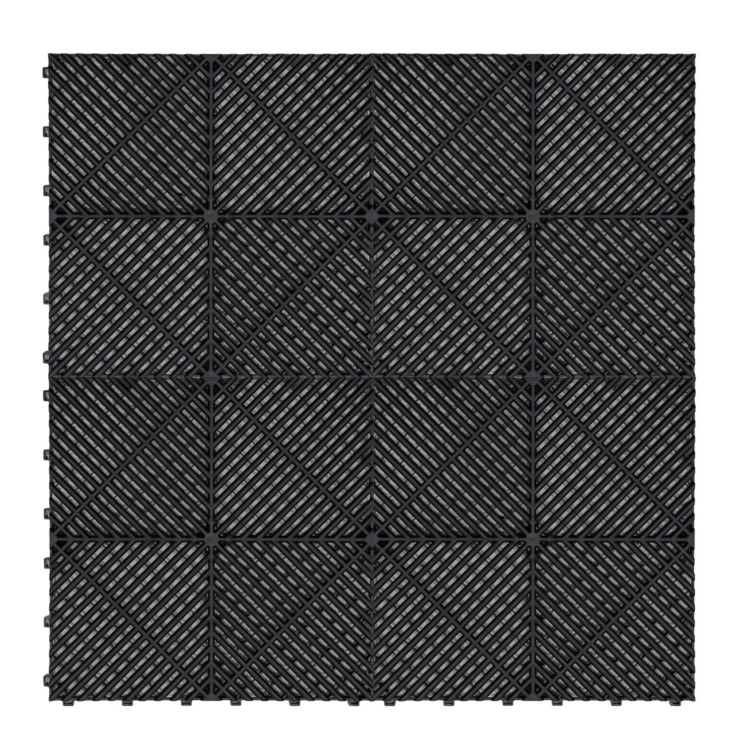 MonsterShop Vented Garage Floor Tiles x 225 with Edges - Black