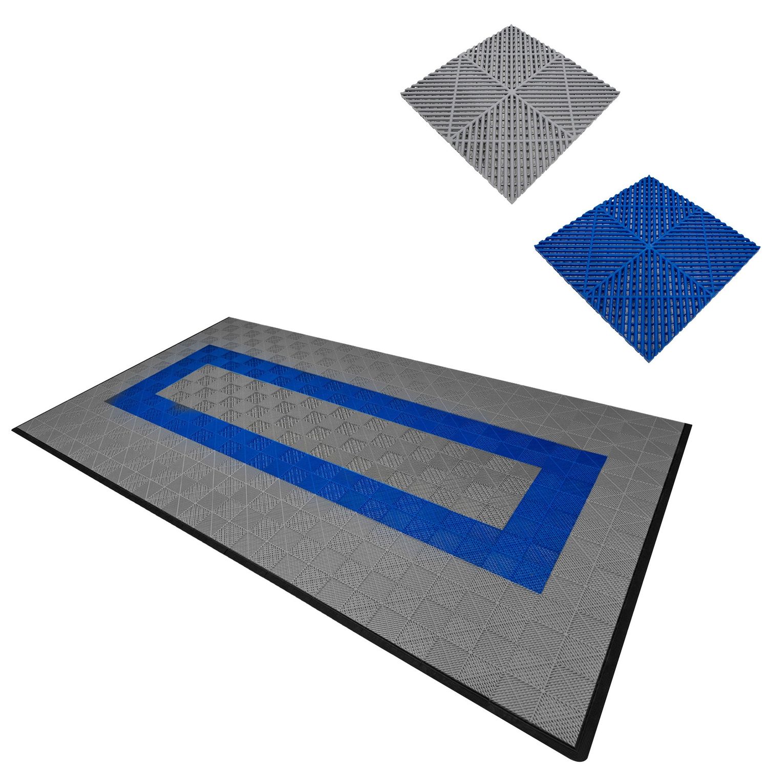 MonsterShop Vented Garage Floor Tiles with Edges 90 Grey & 30 Blue